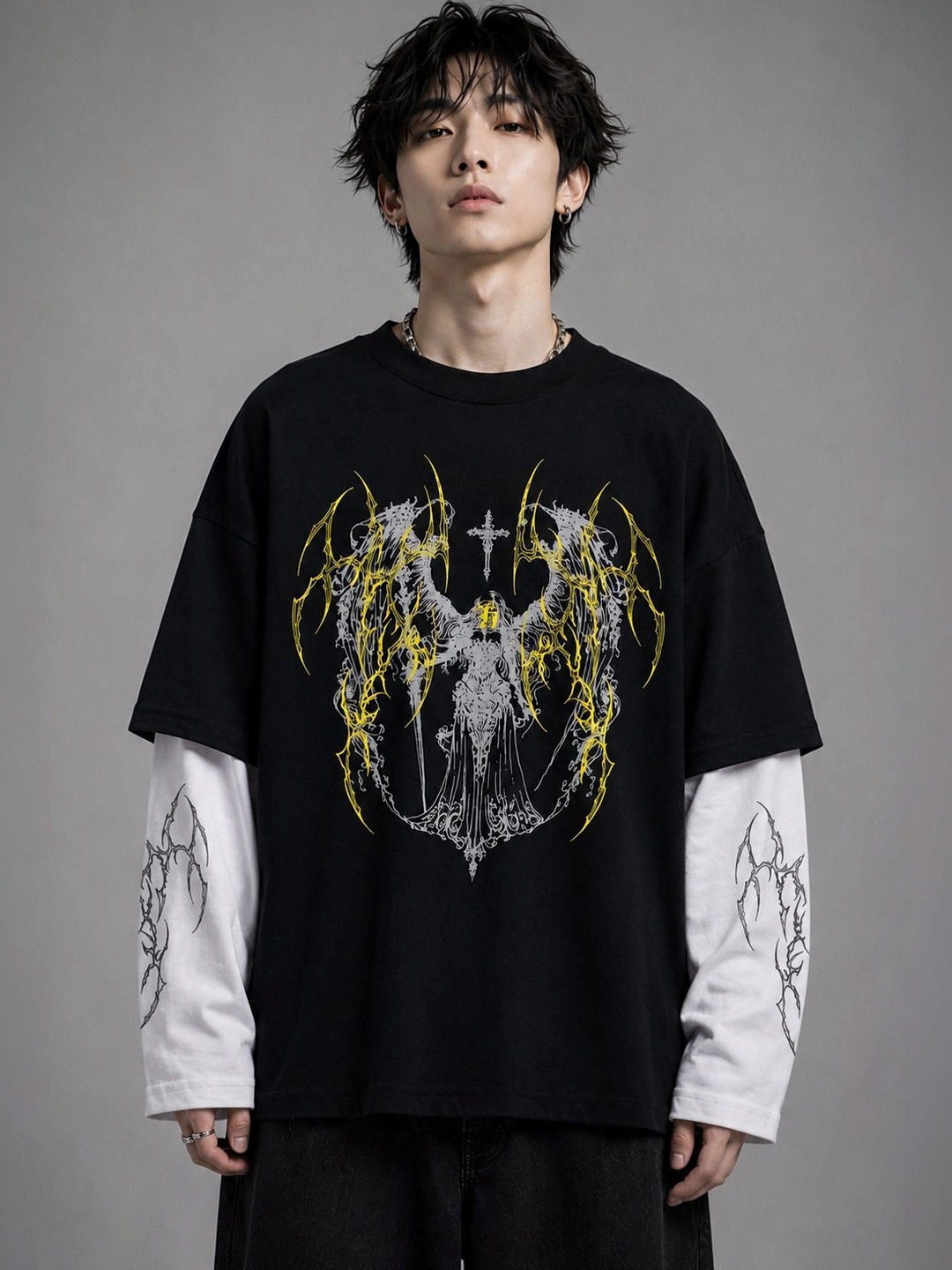 Hauntrex Unisex Ethereal Flame Angel LS Oversized Tee