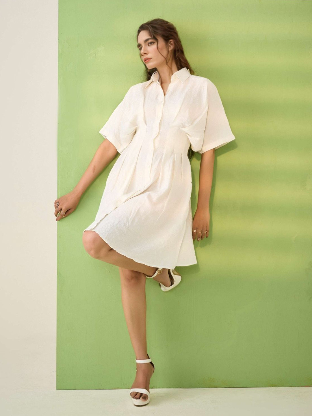 DressBerry Women Solid Shirt Collar Shirt Midi Dress