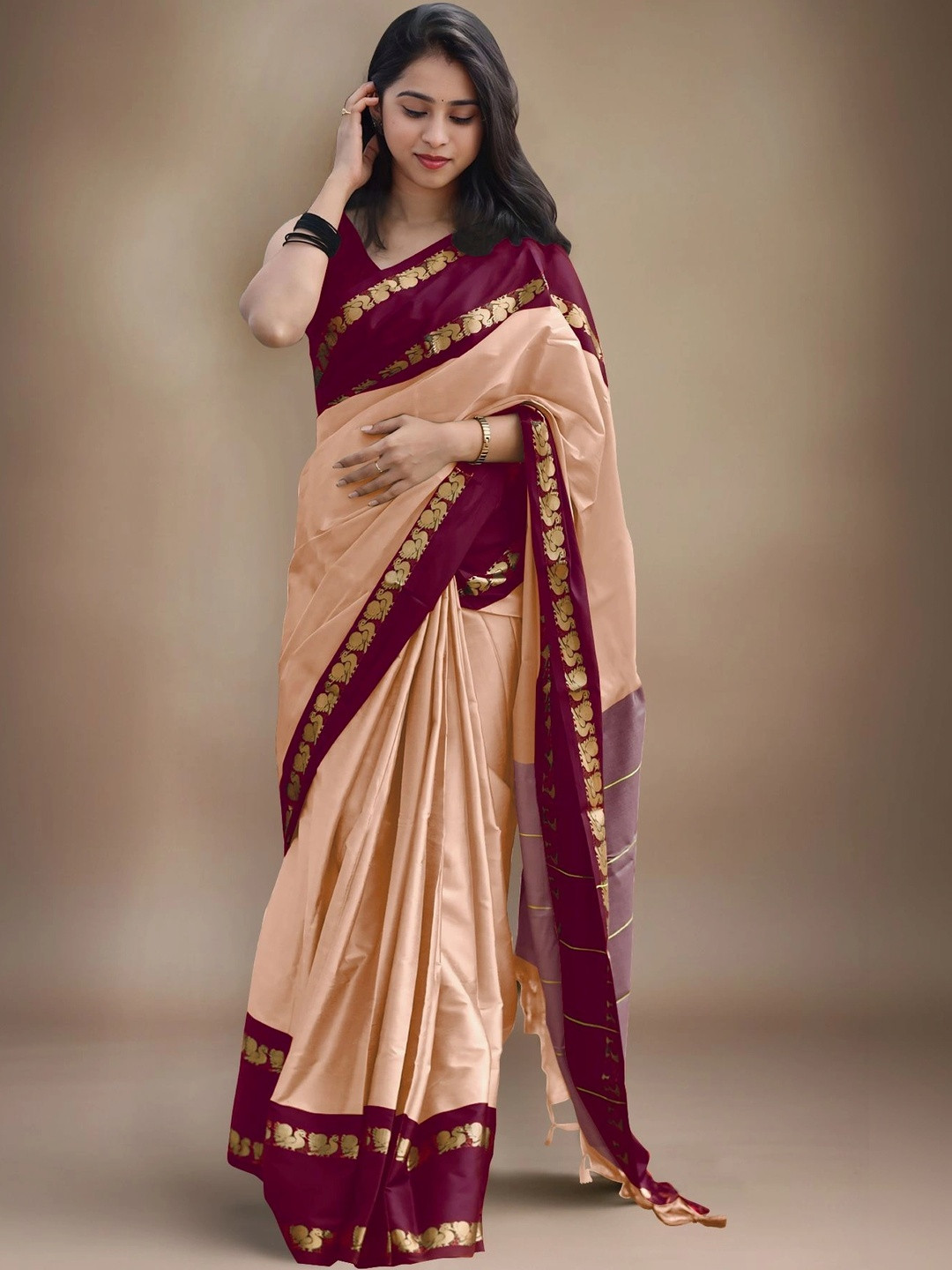 KALINI Woven Design Zari Silk Cotton Gadwal Saree