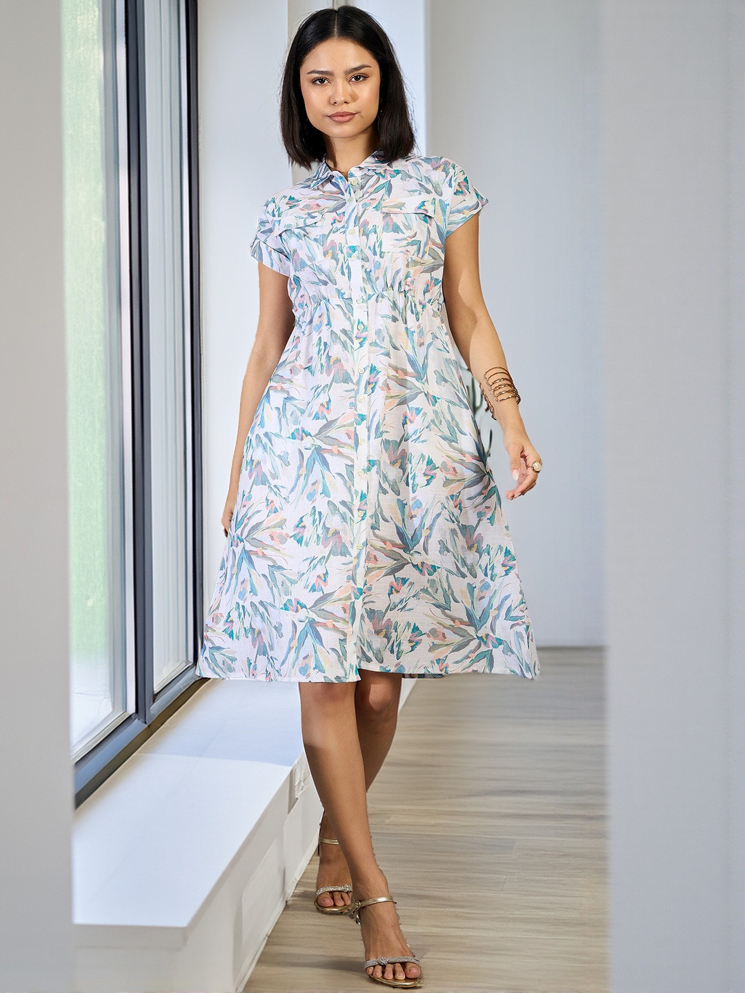 DressBerry Print Crepe A-Line Midi Dress