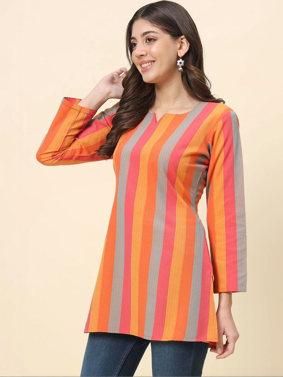 CHAFI COLLECTION Printed Boat Neck Kurti