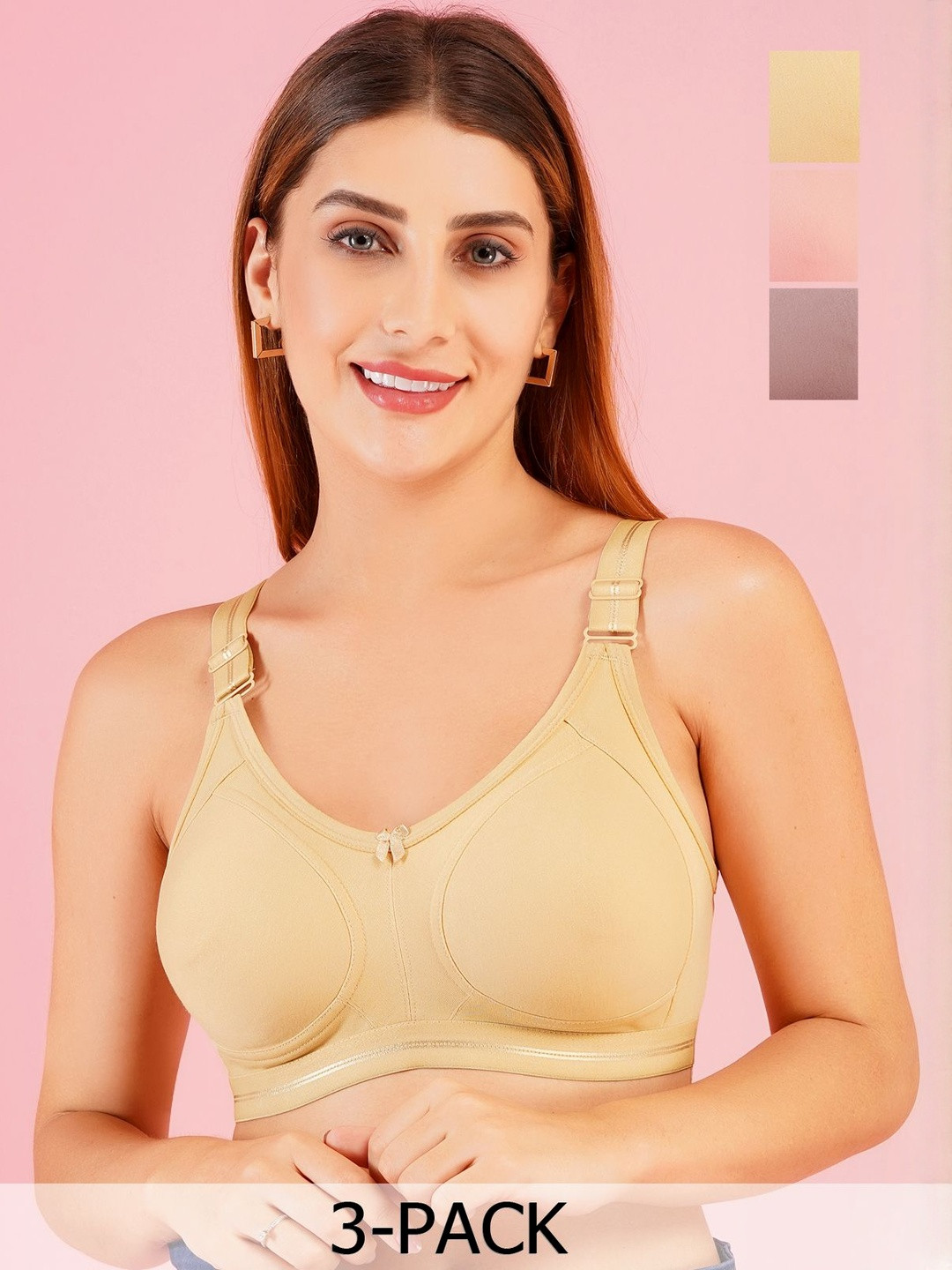 DressBerry Women Set of 3 Solid Non Padded Seamless Bra