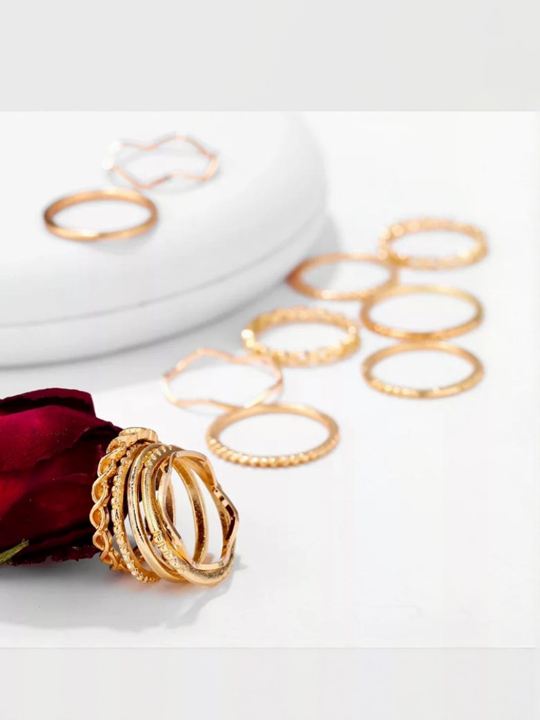 DressBerry Set Of 14 Gold Plated Adjustable Finger Rings