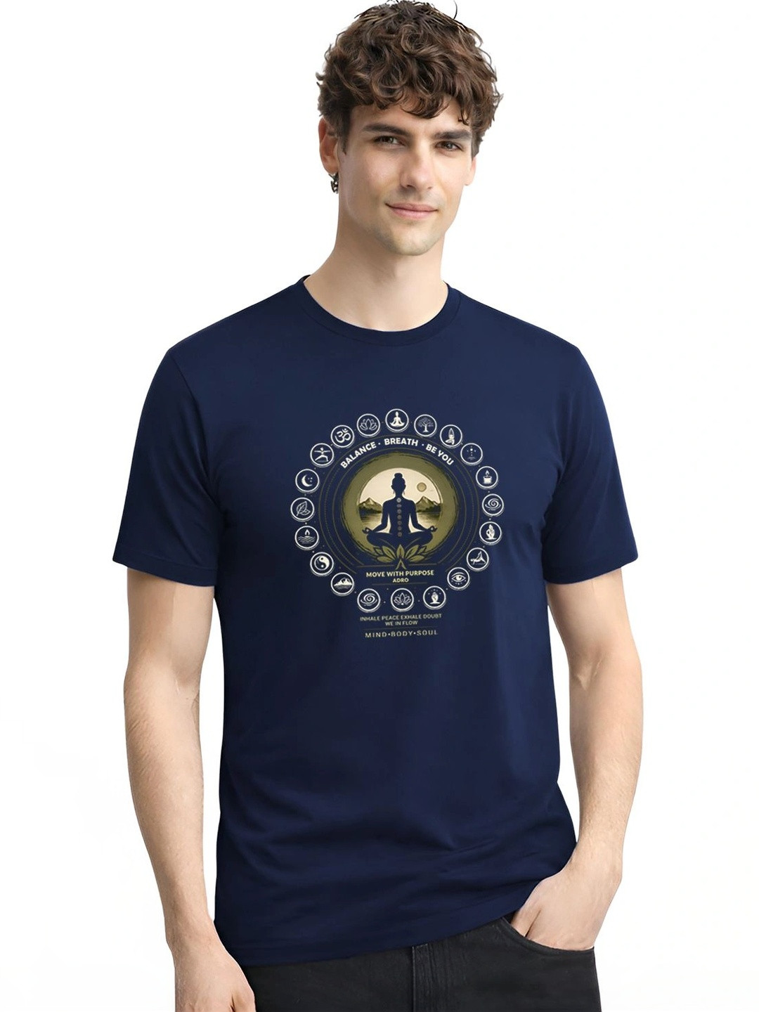 ADRO Men Graphic Printed Round Neck Regular Sleeves Cotton T-shirt