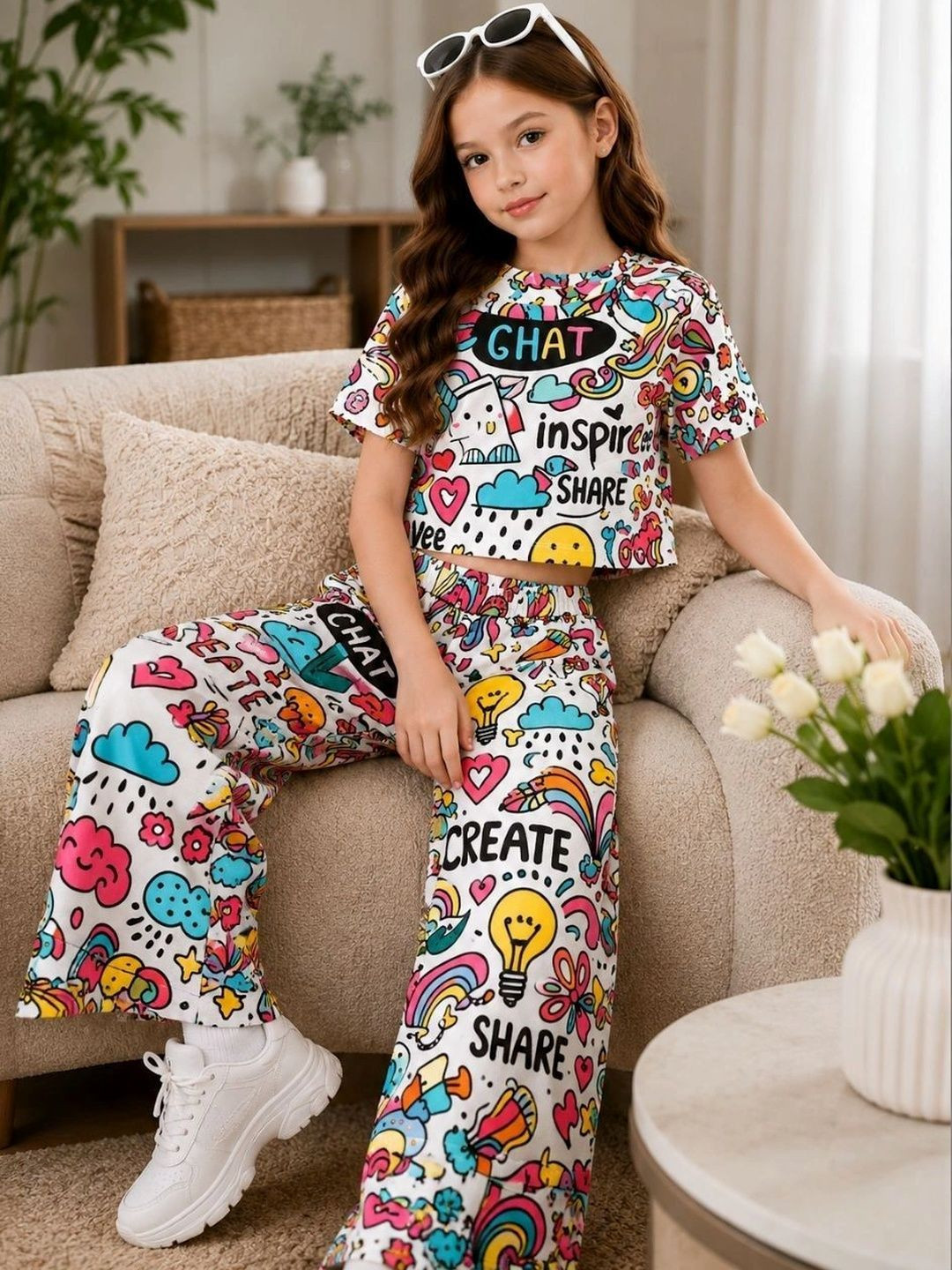TOGEPI Cotton Printed T-shirt with Palazzos