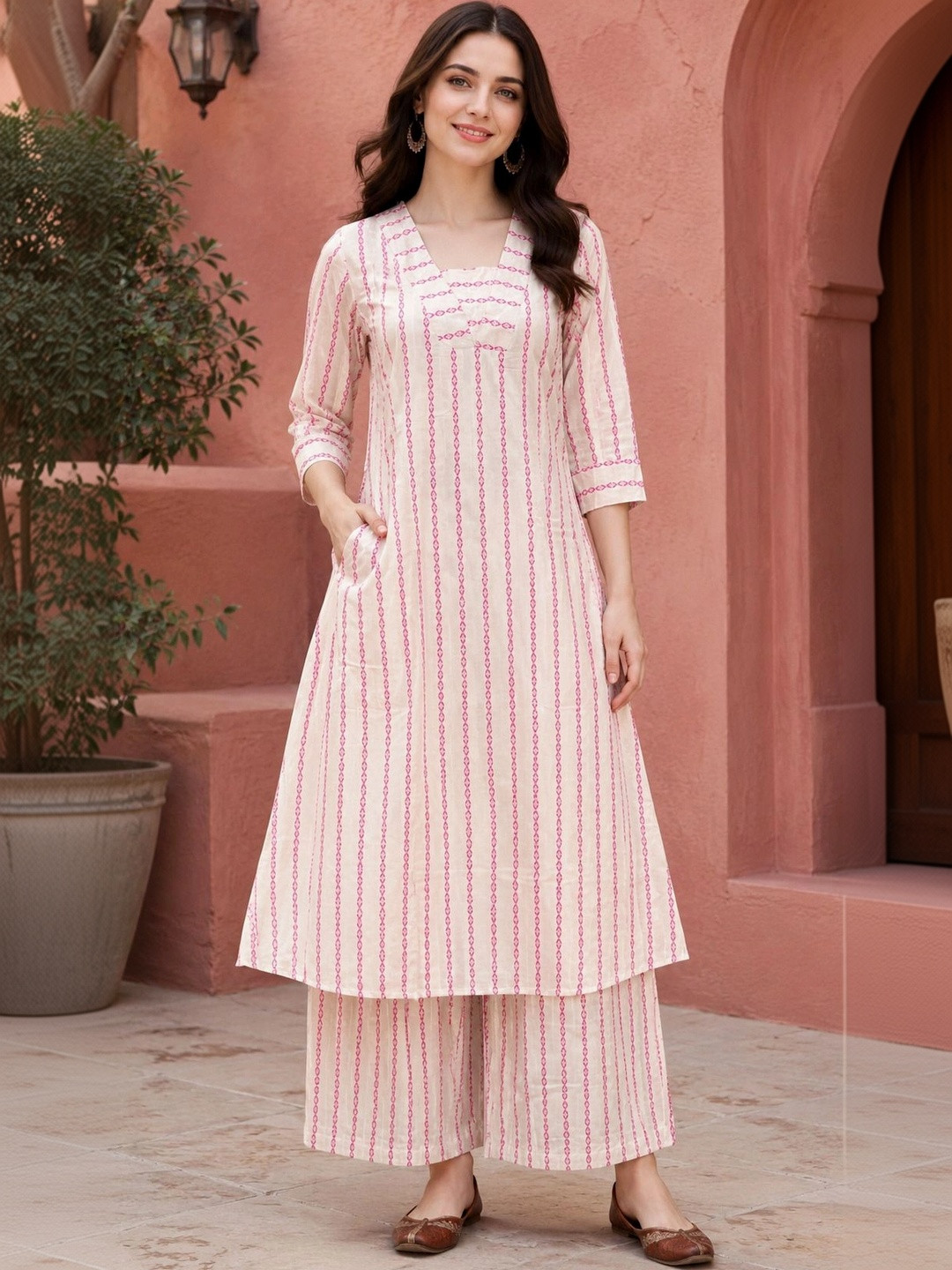 EVANORA Women Printed Regular Pure Cotton Kurta with Palazzos