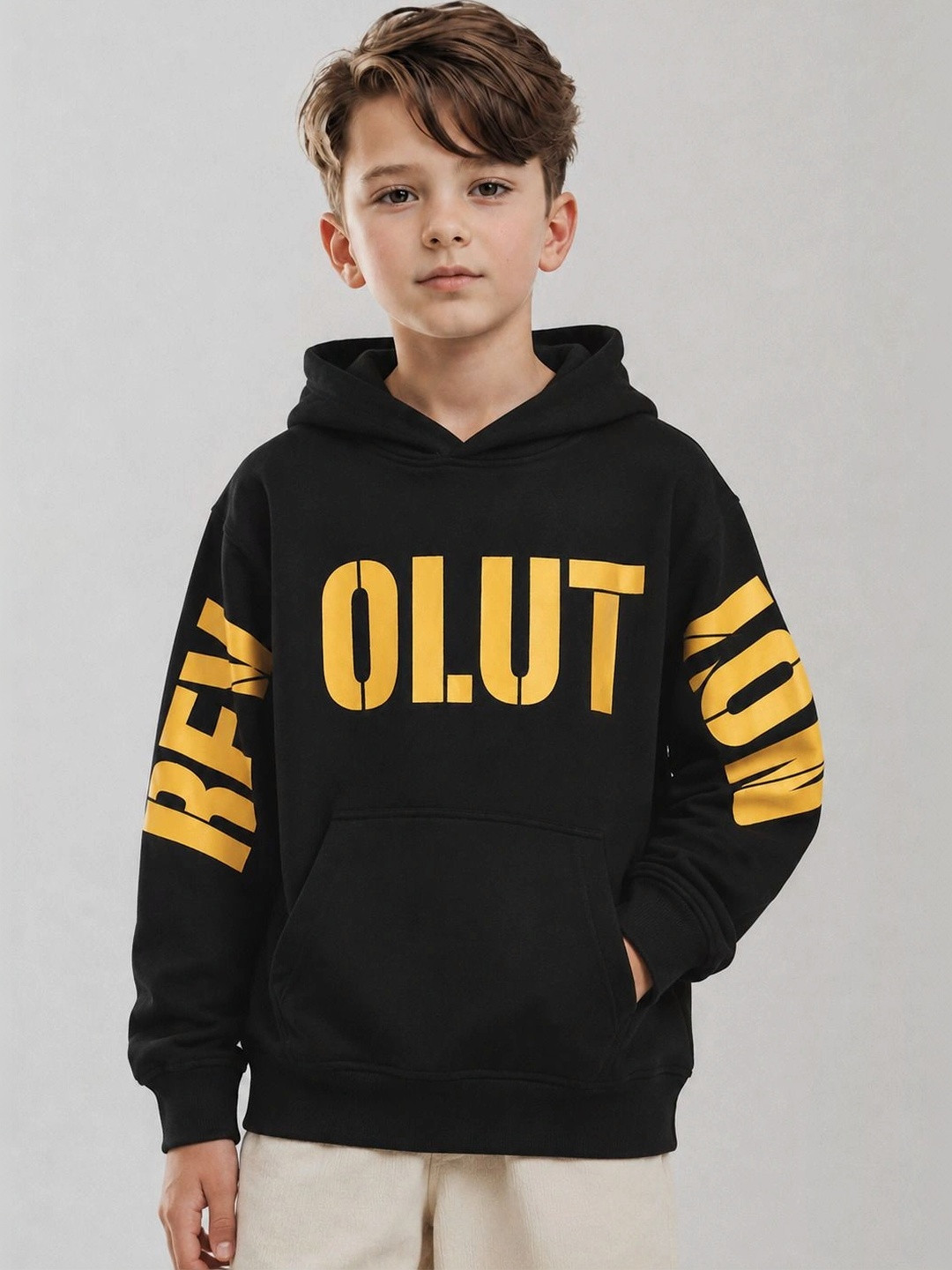 Provogue Boys Typography Printed Hooded Sweatshirt