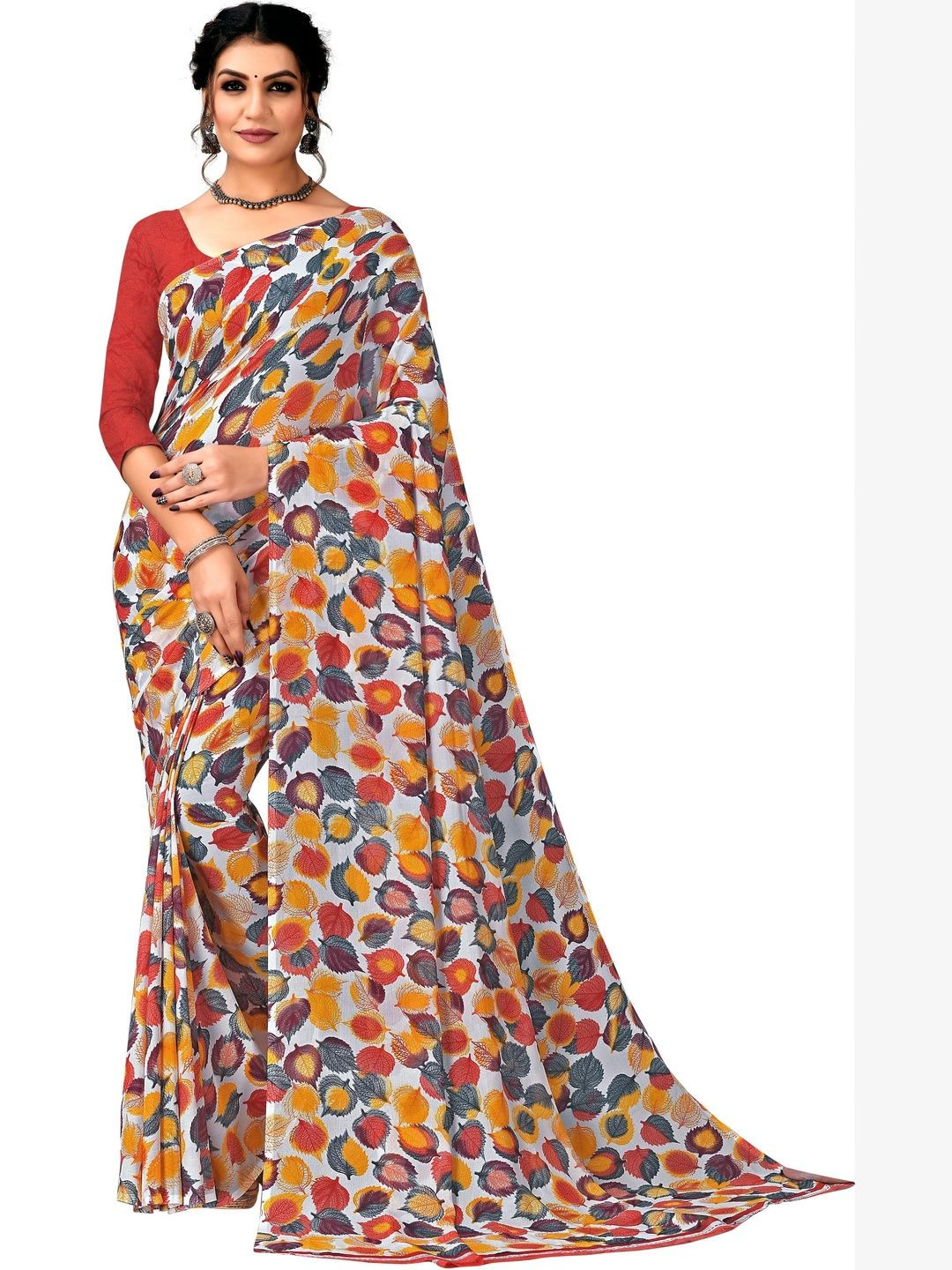 KANURIKAA Floral Pure Georgette Bandhani Saree