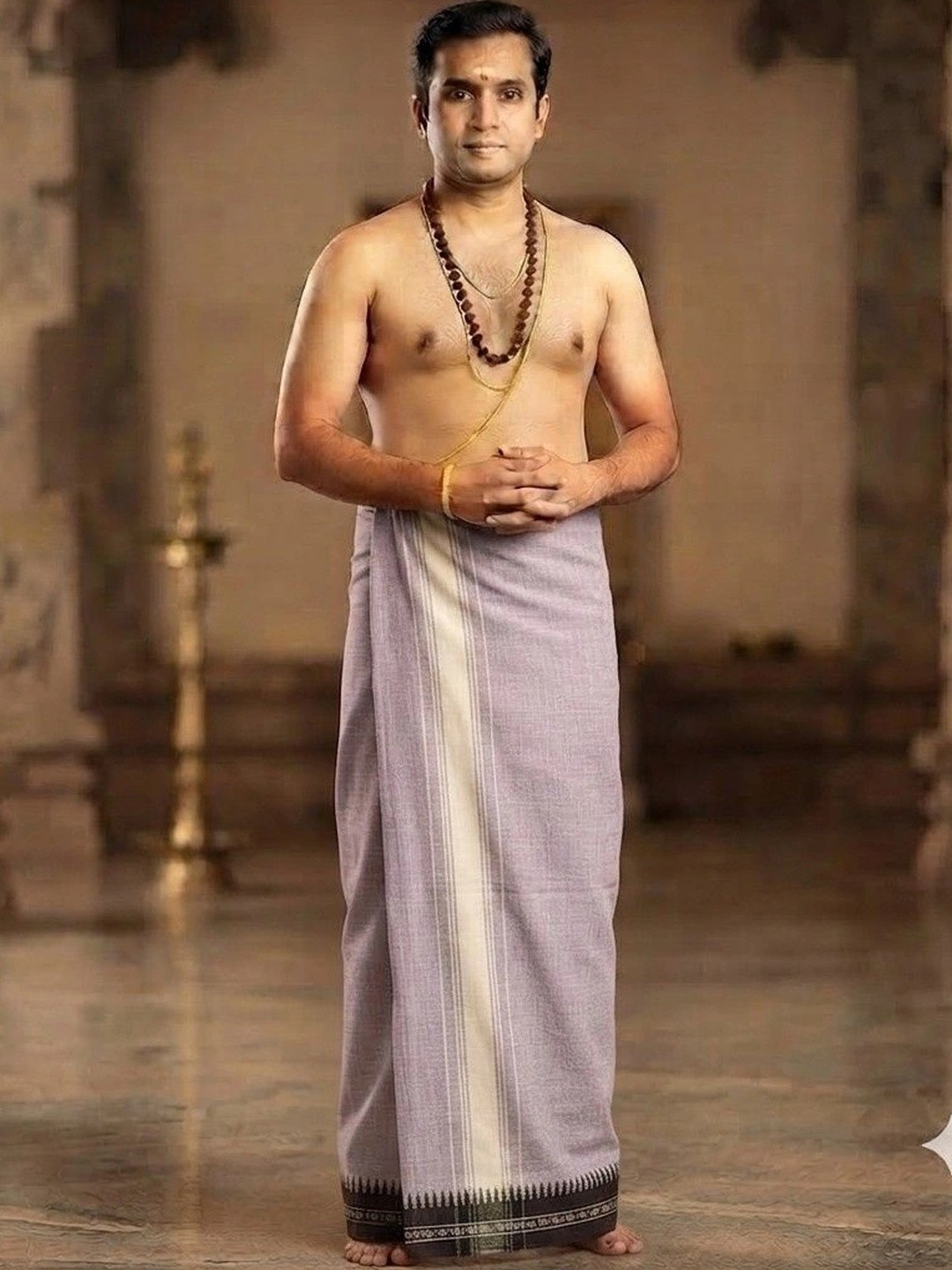 Tharunsha Elite Men Striped Cotton Dhoti Dhotis