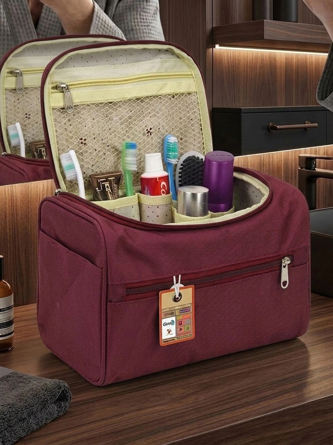 atorakushon Unisex Textured Water Resistant Travel Vanity Pouch Accessory Storage Bag