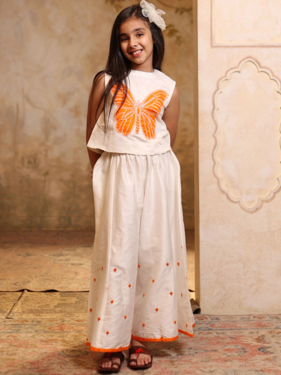 SHORGUL Girls Ethnic Motifs Embroidered Regular Thread Work Top with Palazzos
