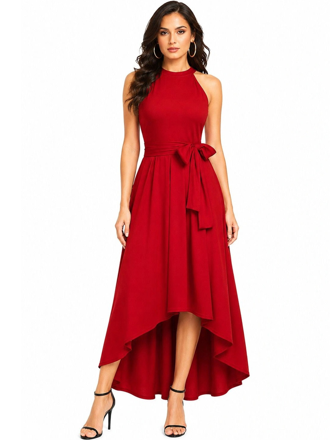 LICOLA Halter Neck Crepe A-Line Midi Dress