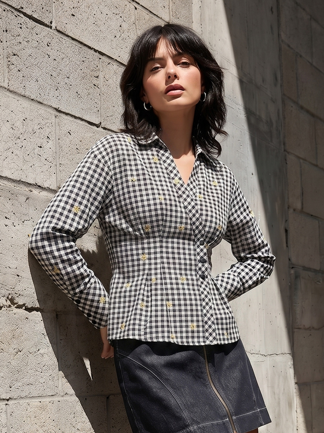 The Roadster Life Co. Checked Pure Cotton Wrap Top