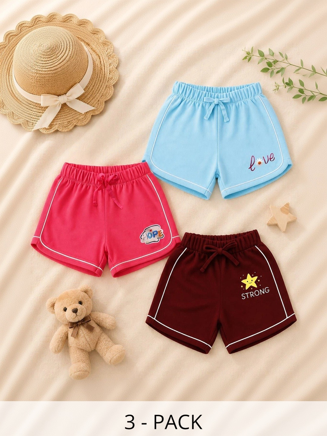 CERABI Girls Pack of 3 Regular Fit High-Rise Cotton Shorts