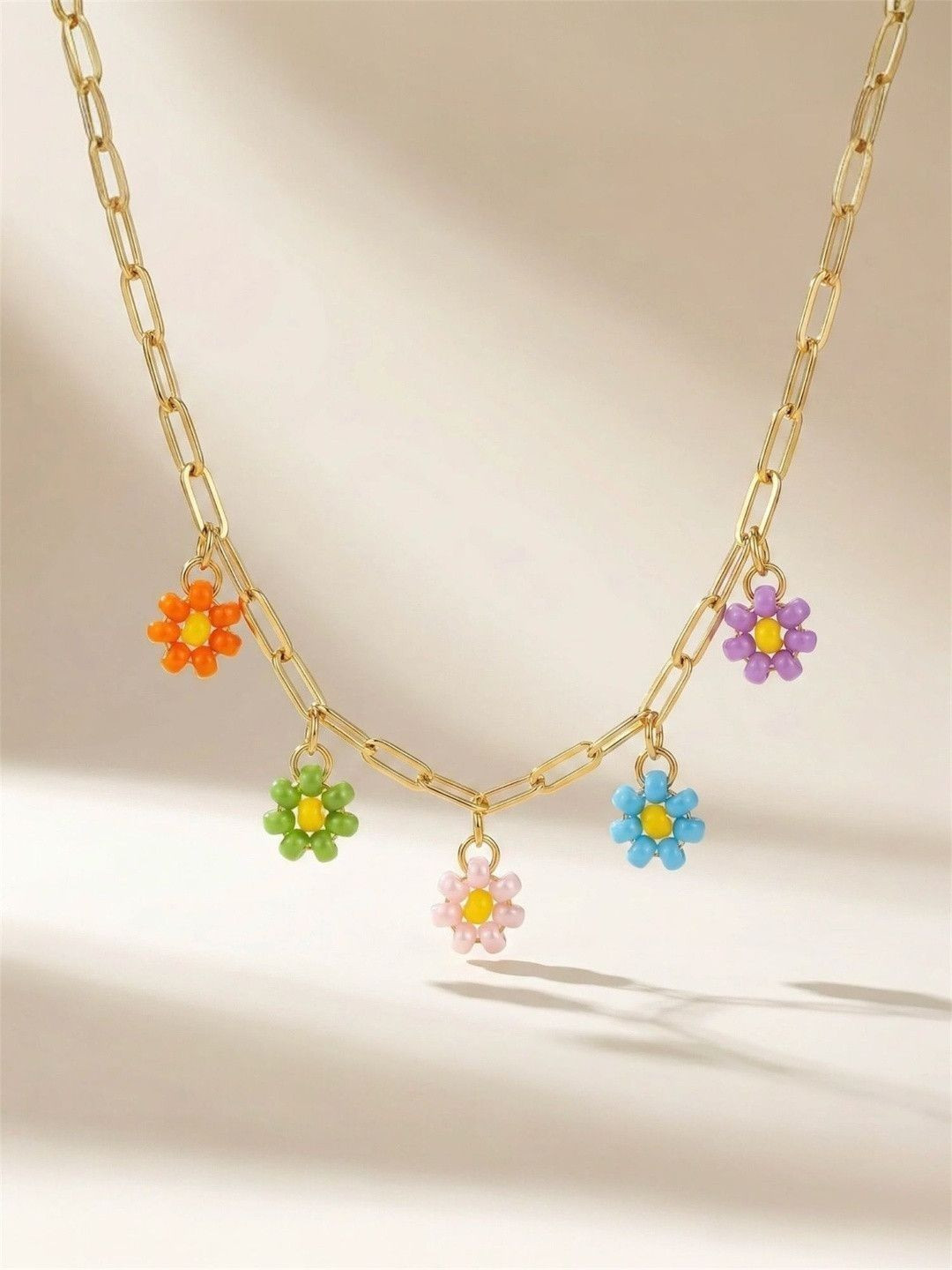 JYARSH Women Gold Plated Anti-Tarnish Stainless Steel Floral Charm Chain Necklace