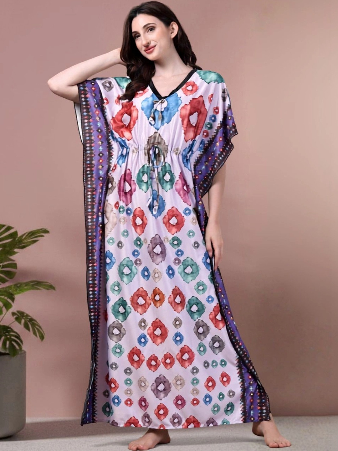 FABINALIV Printed Maxi Nightdress