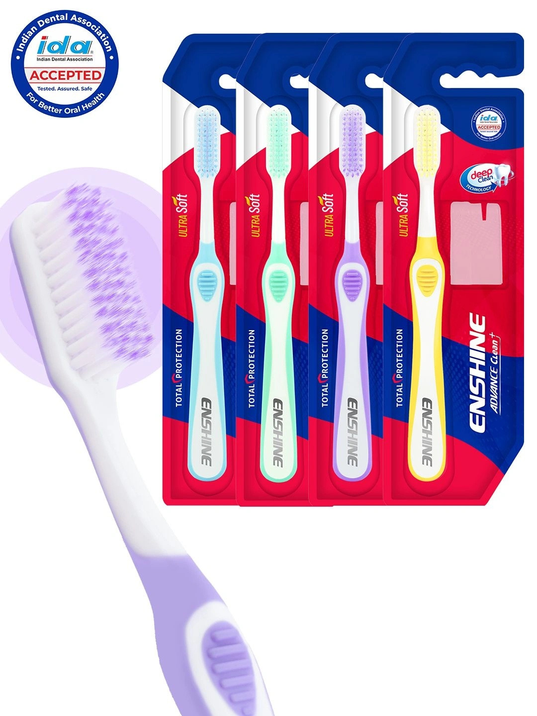 ENSHINE Ultra Soft Toothbrush for Gentle Cleaning Set of 4