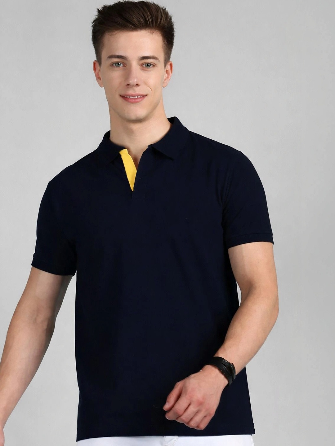 ALONE EAGLE Men Brand Logo Polo Collar Pockets T-shirt