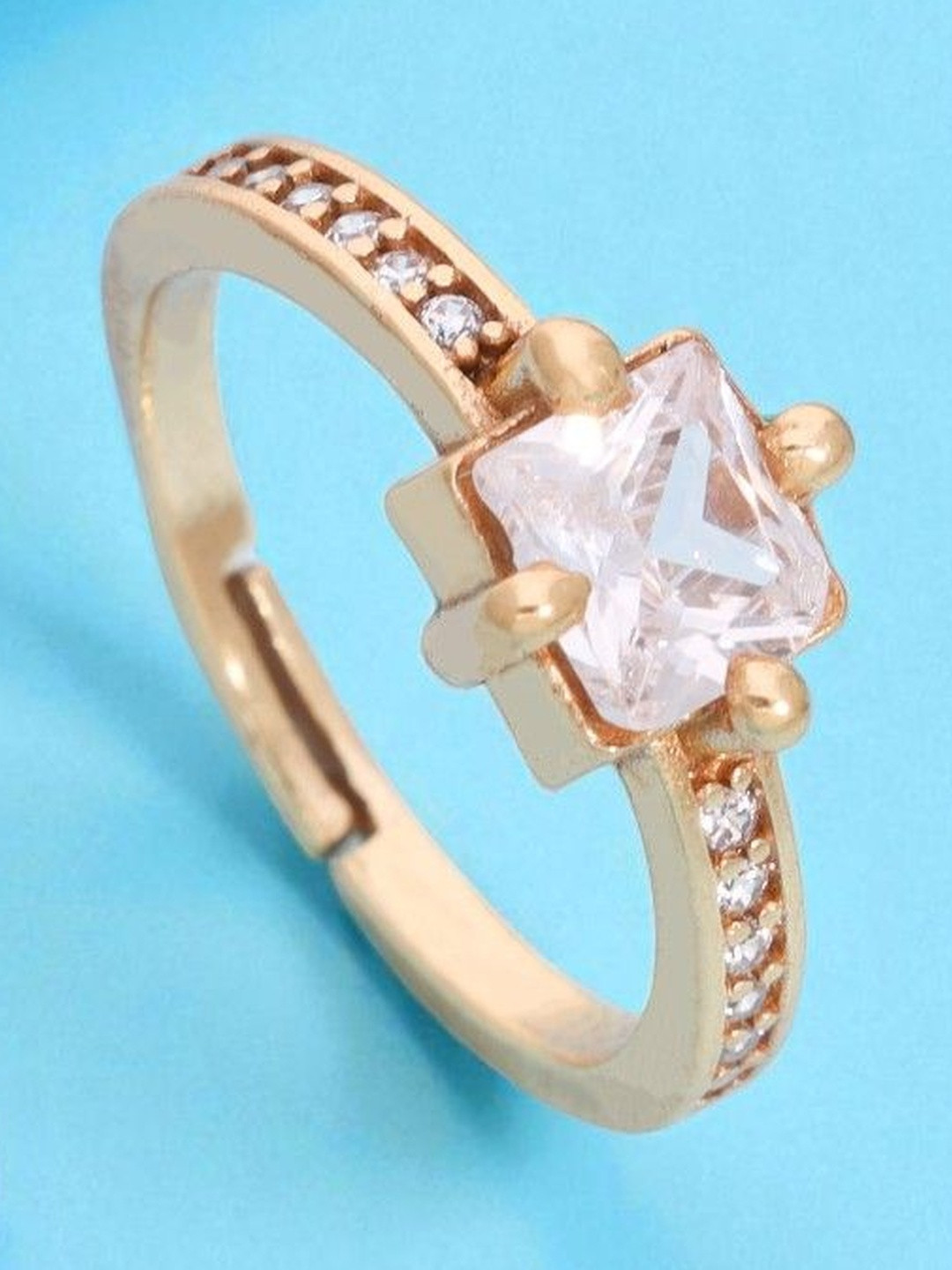 DressBerry Gold-Plated Cubic Zirconia Studded Finger Ring