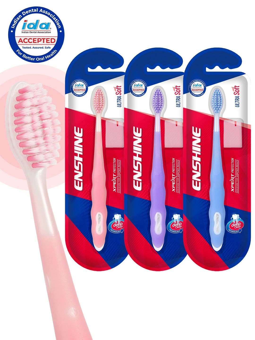 ENSHINE XPERT Set Of 3 Ultra-Soft Double-Tapered Bristles Toothbrushes