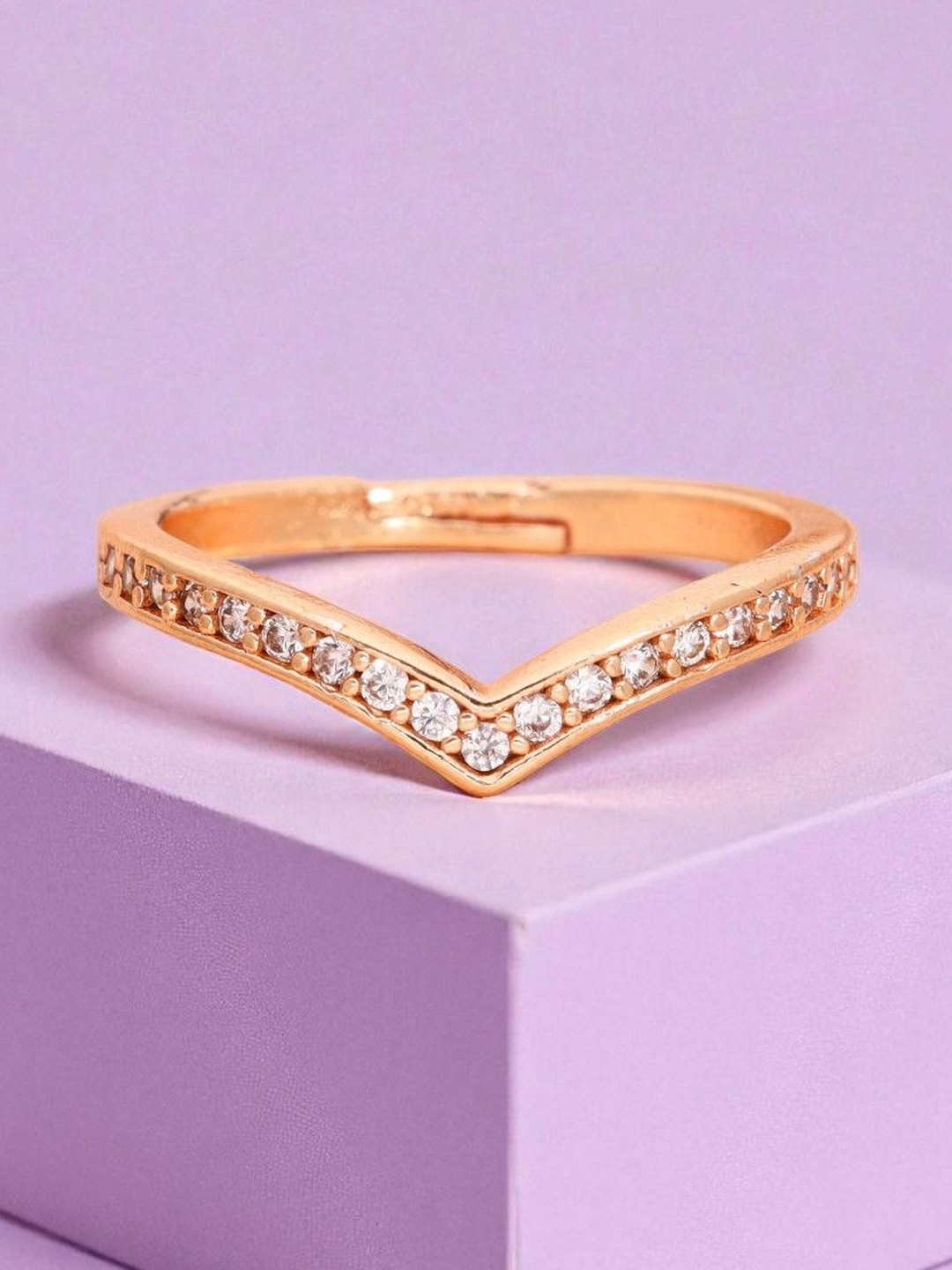 DressBerry Stones Studded V-Shaped Adjustable Ring