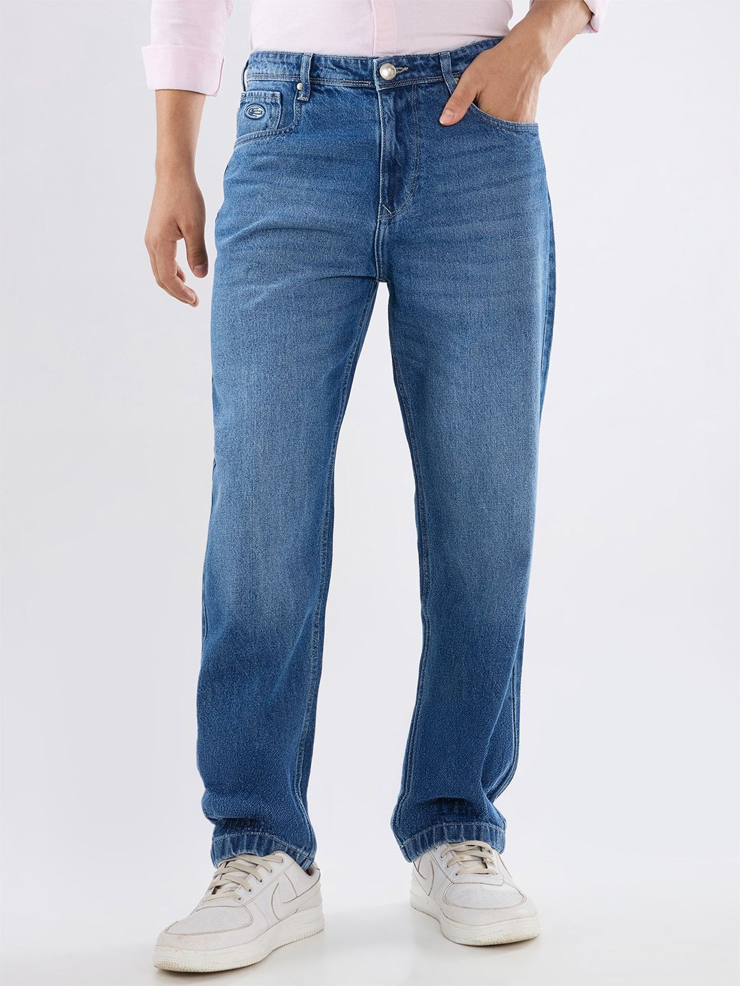 nostrum Men Mid-Rise Baggy-Fit Blue Denim Jeans