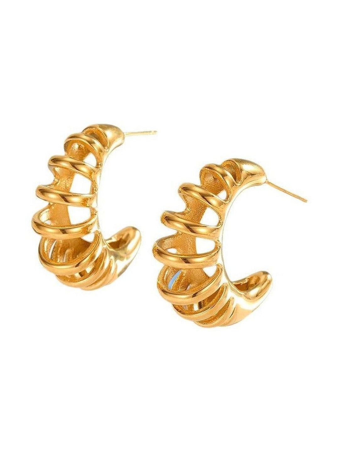 DIVING SWAN Women 18K Thick Gold Plated Elira Wave Crest Hoops Earrings