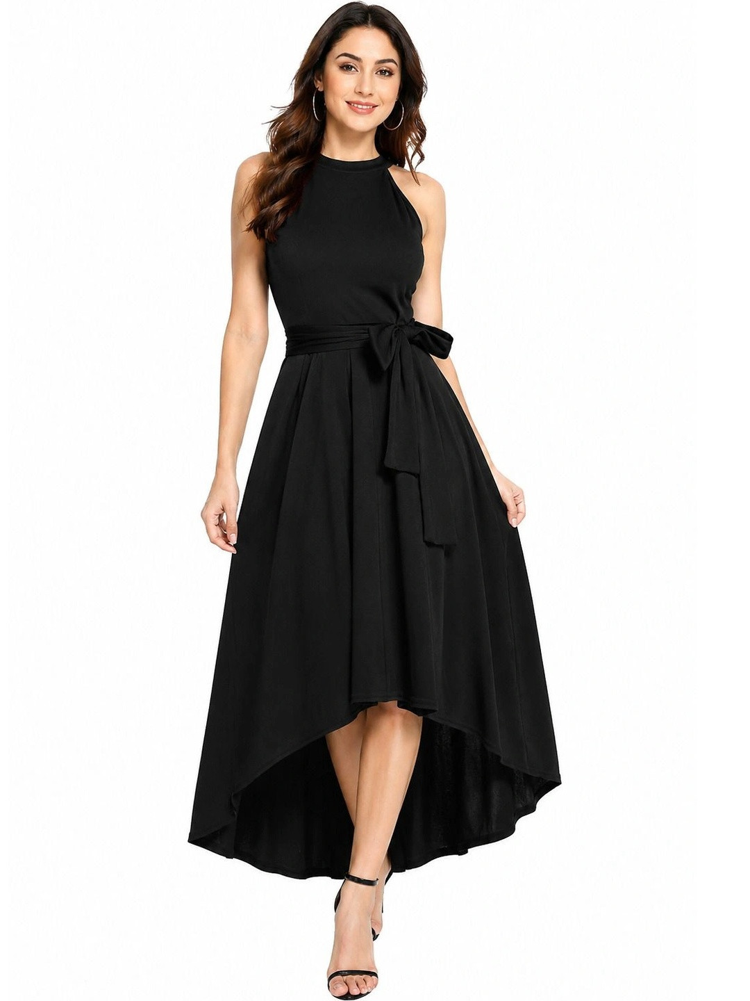 LICOLA Halter Neck Crepe A-Line Midi Dress