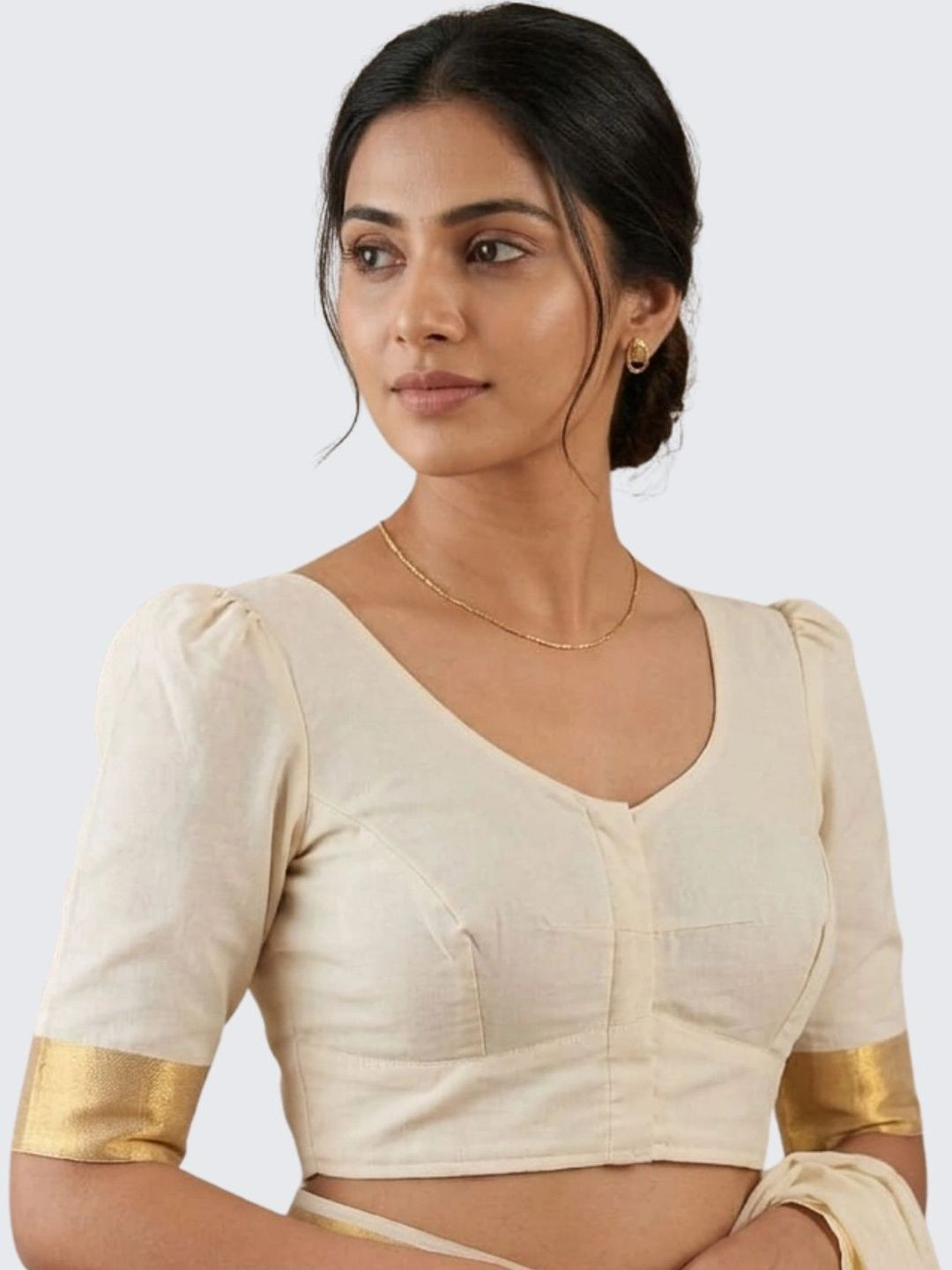 JISB Cotton Solid Zari Saree Blouse