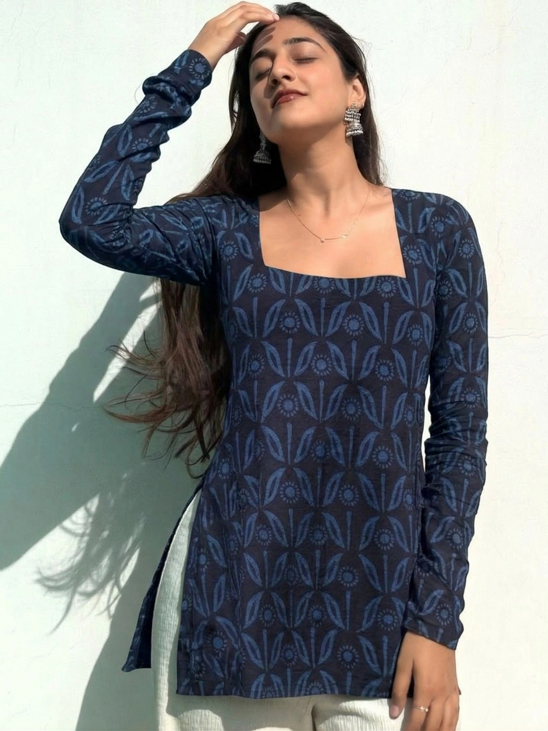 FANESHMA Ethnic Motifs Printed Square Neck Pure Cotton Kurti