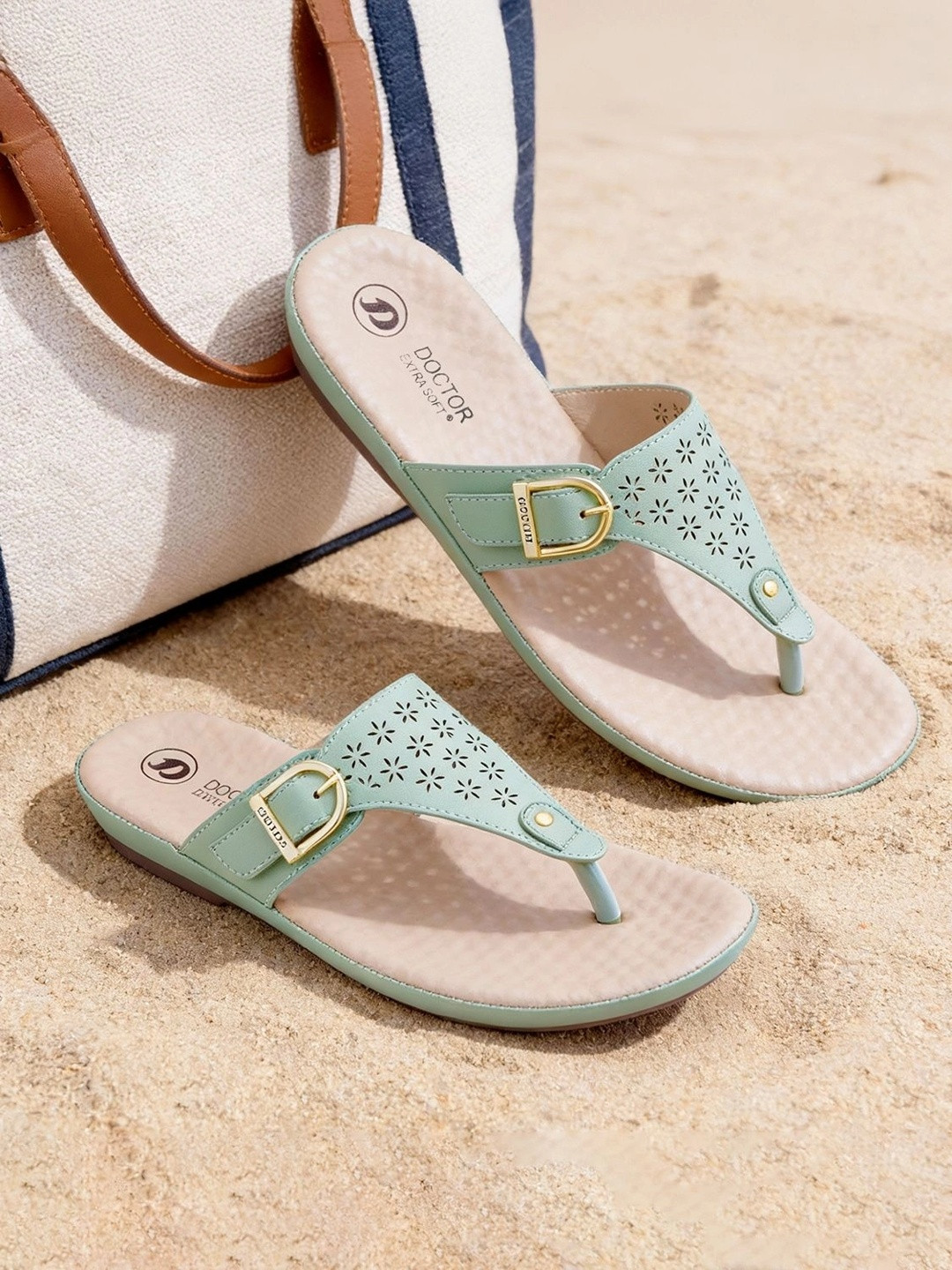 DOCTOR EXTRA SOFT Women Open Toe T-Strap Flats