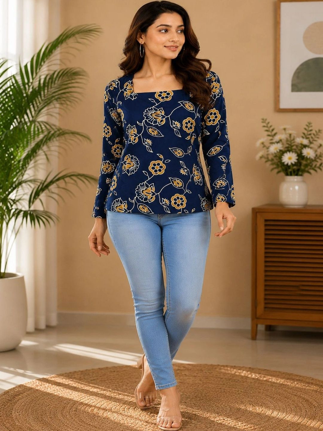 Roopmytra Floral Printed Square Neck Kurti