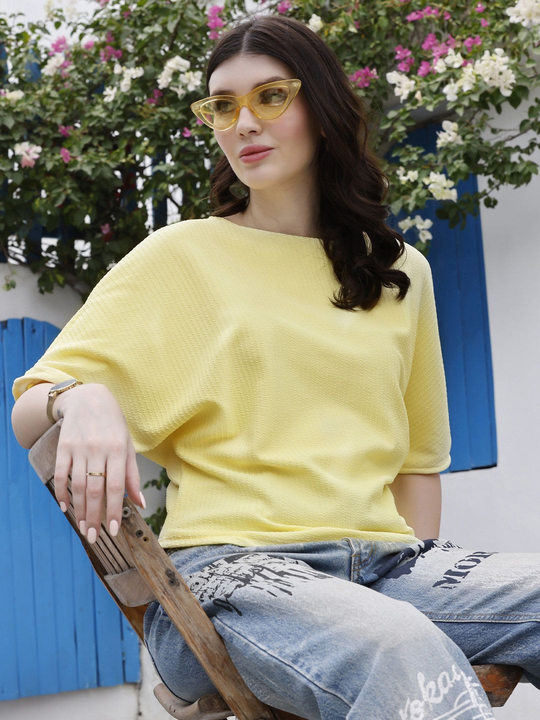 RAHI TRENDZ Boat Neck Batwing Sleeve Top