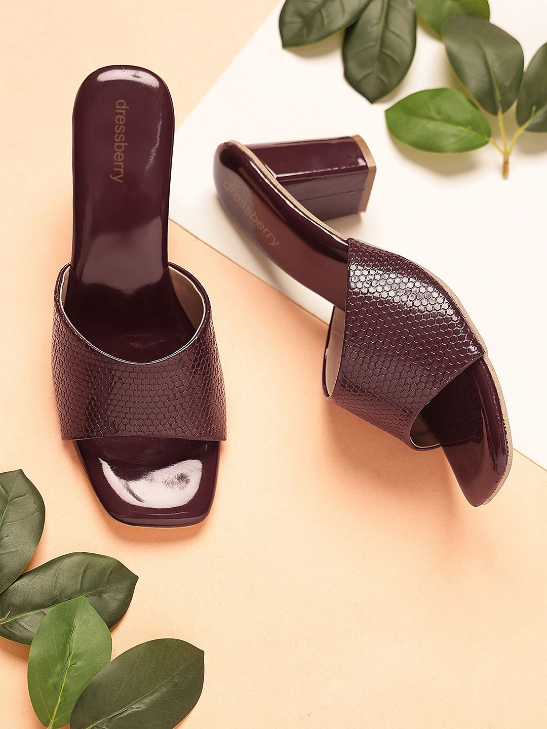 DressBerry Women Textured Open Toe Block Heels