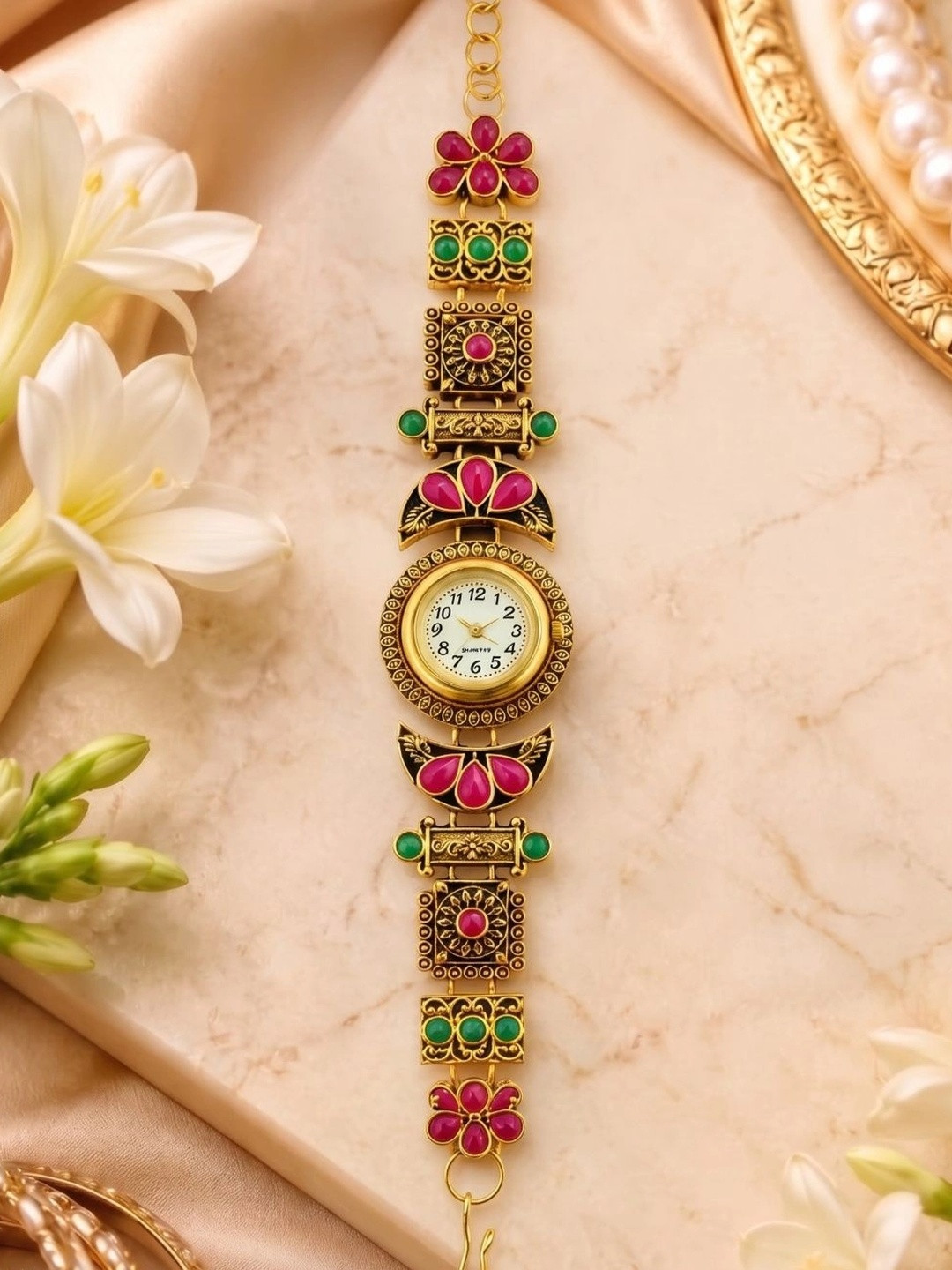 Nui Women Oxidised Gold-Plated Link Watch