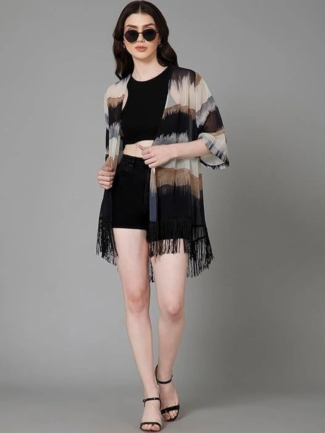 Lunice Women Printed Tasselled Shrug