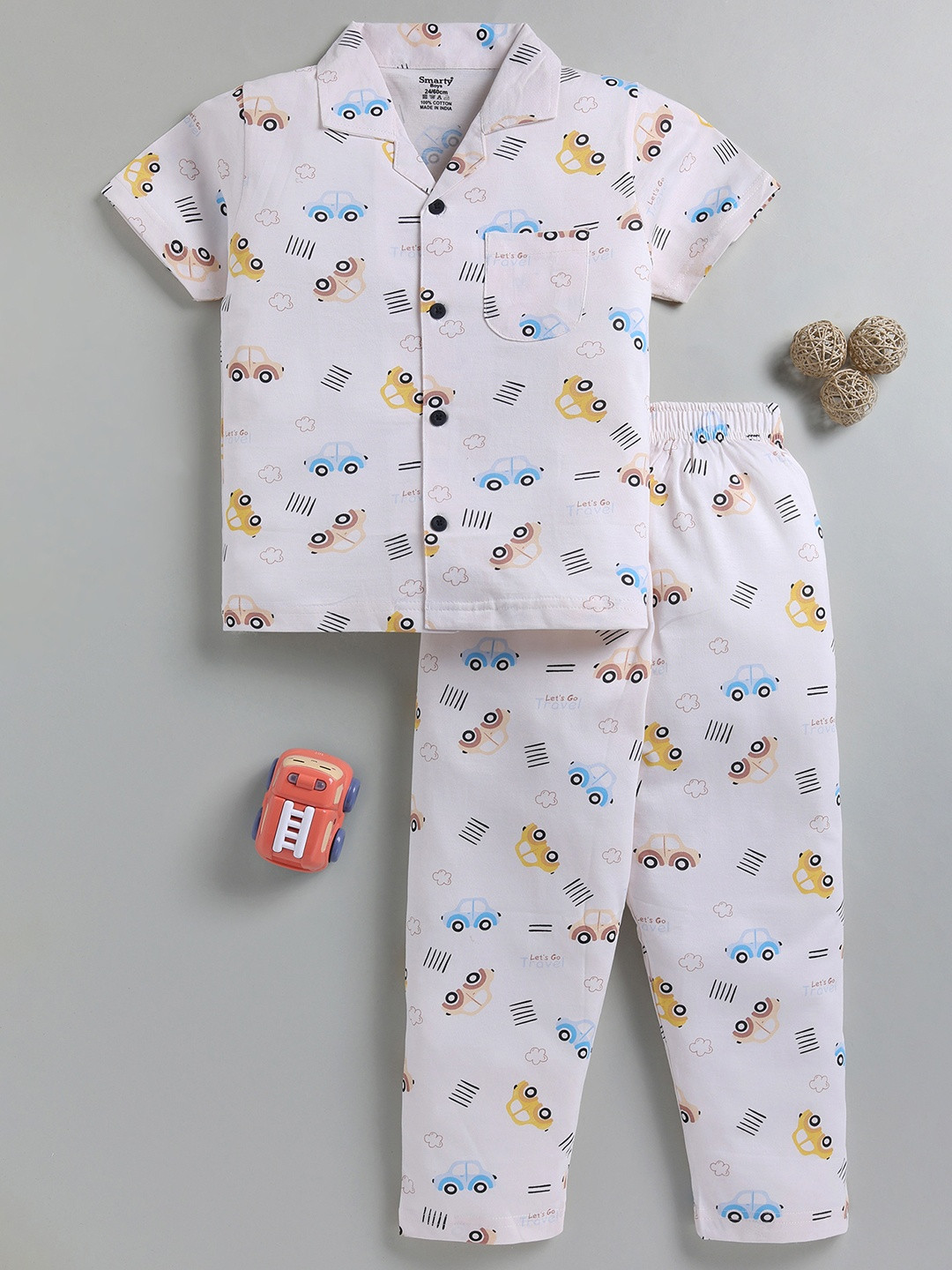 SMARTY BOYS Lapel Collar short Sleeves Printed Night suit