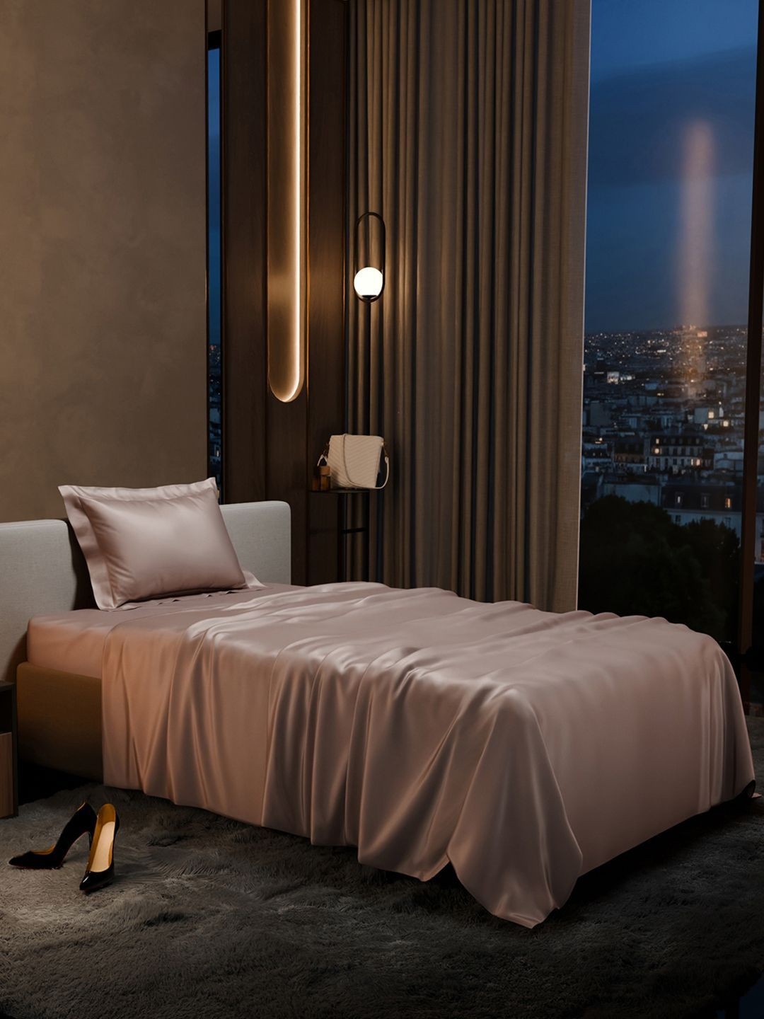 Stoa Paris Date Night Collection Champagne Sateen 300 TC Single Fine Bedsheet-90x60 inches