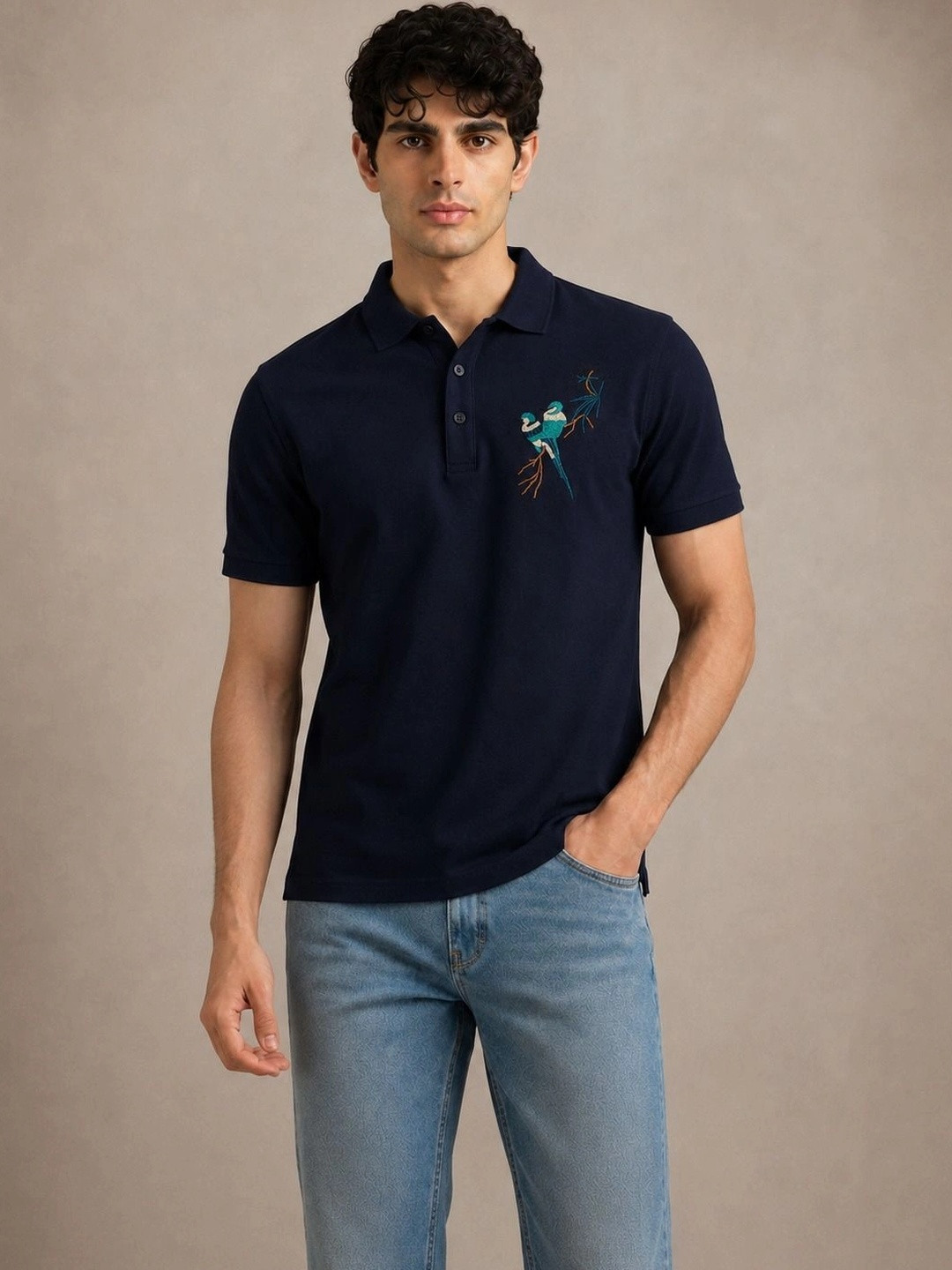 CHROVEL Men Embroidered Short Sleeves Polo Collar T-shirt