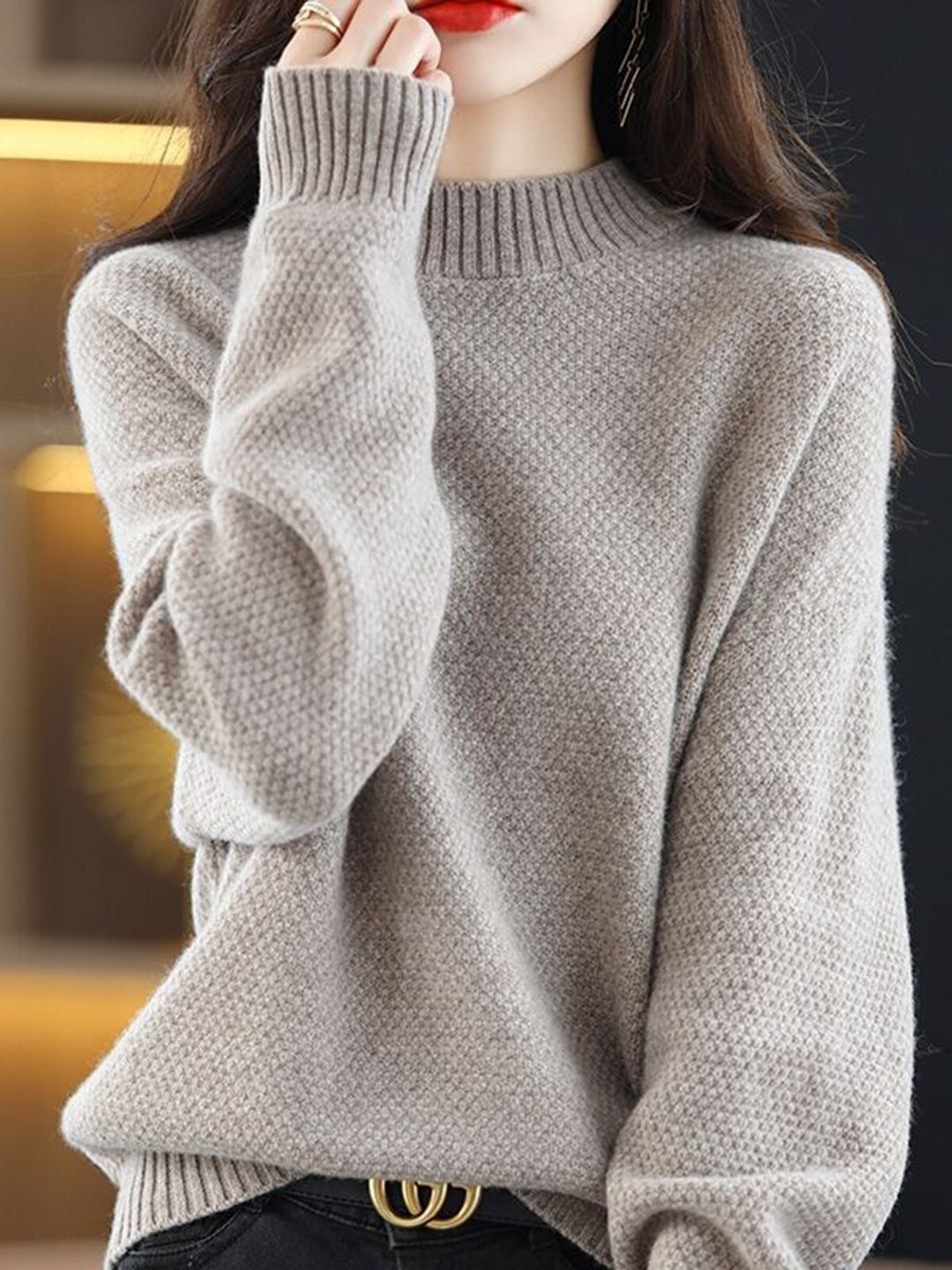 DressBerry Women Grey Woolen Pullover Sweater