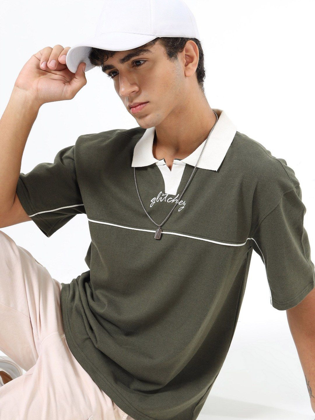 glitchez Men Typography Printed Polo Collar Relaxed Fit T-shirt - Image 1