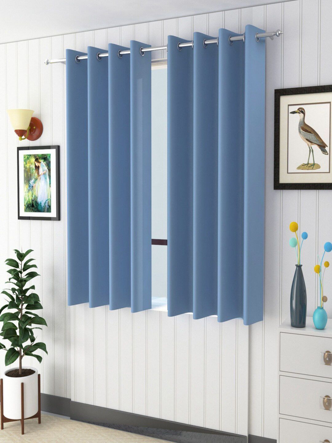 Homefab India Blue Set of 2 Black Out Window Curtain
