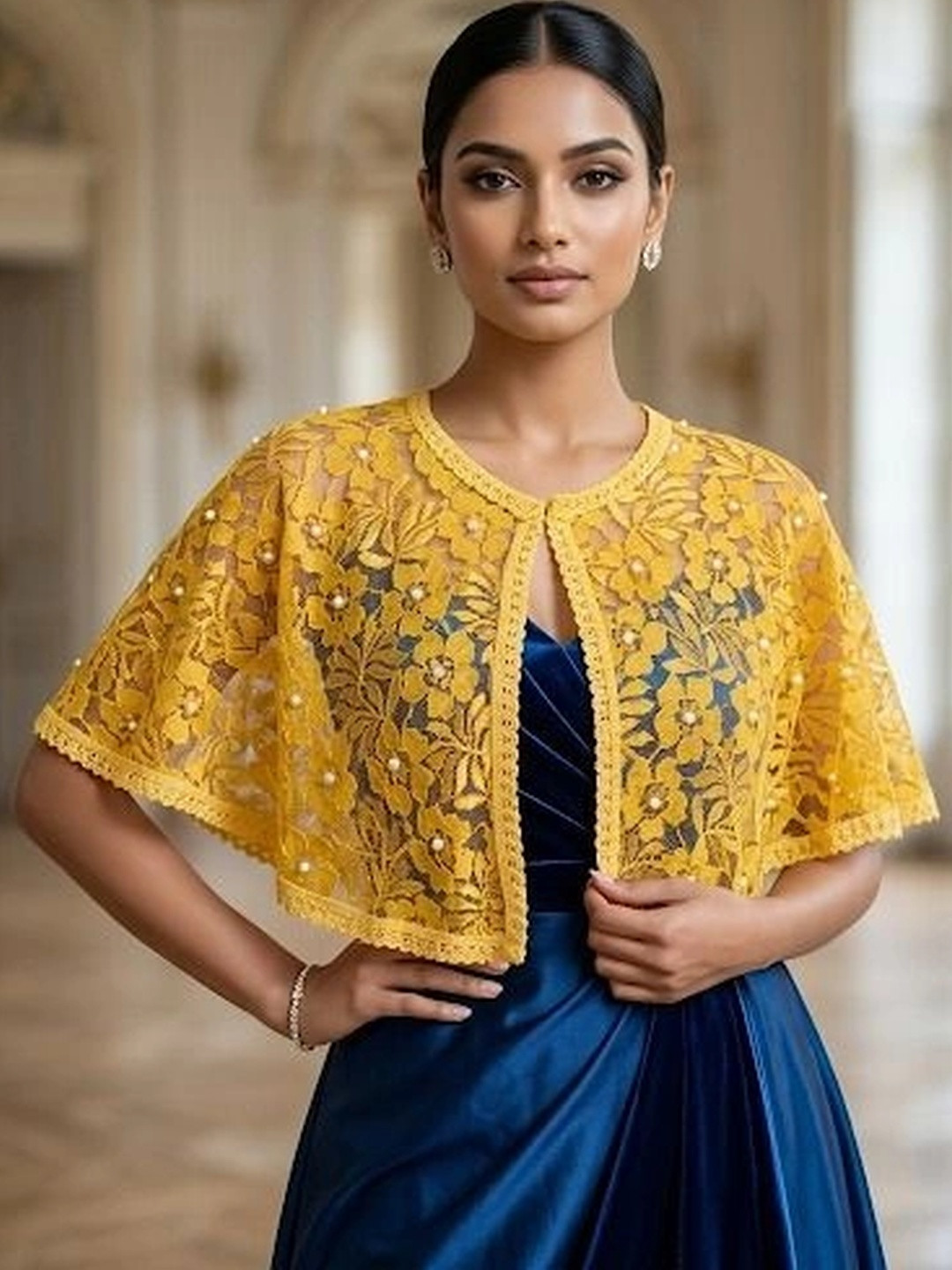 Zarinivas Women Party Embellished Crop Sheer Shrug