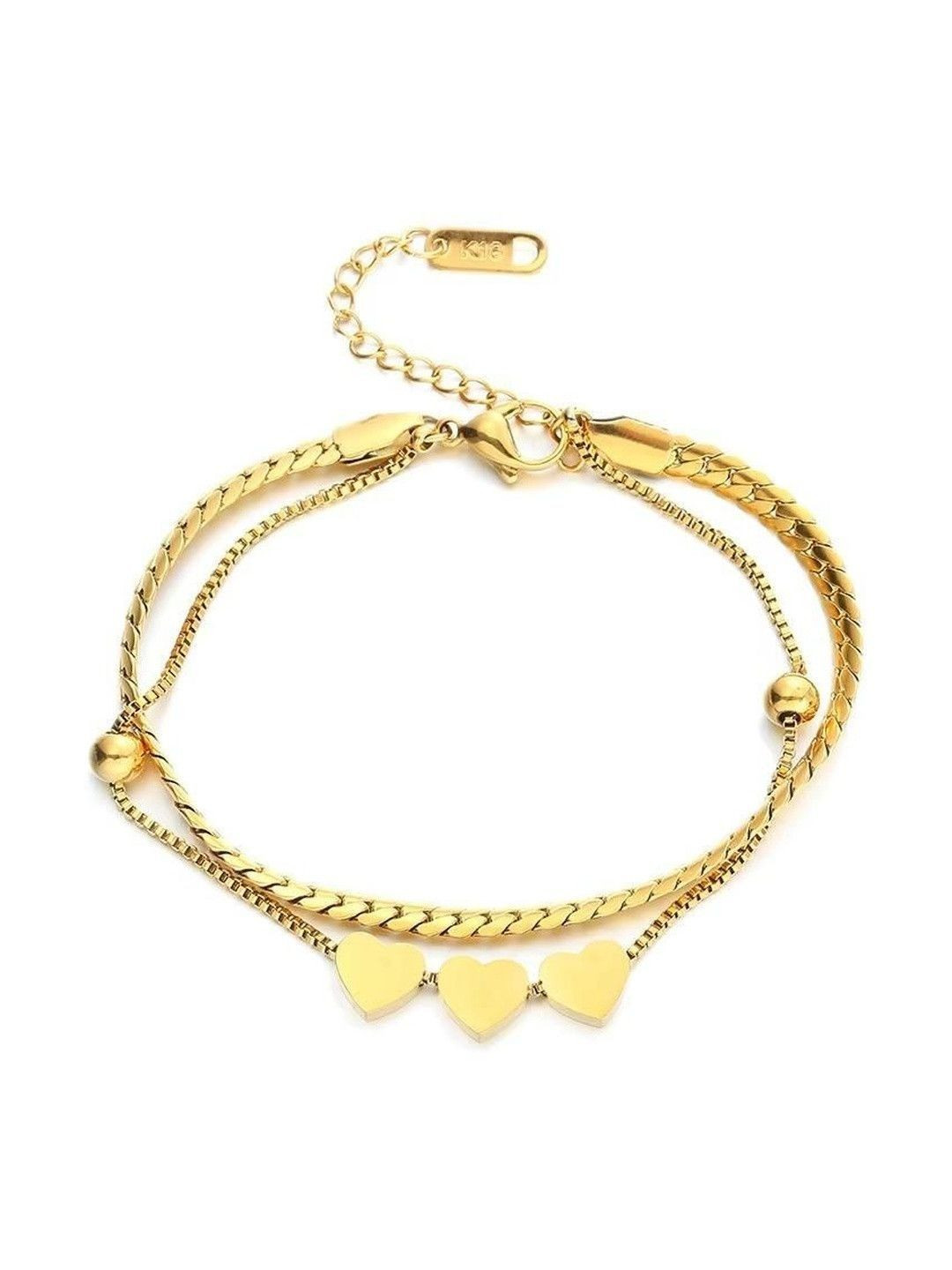 DIVING SWAN Women 18K Thick Gold Plated Heera Heart Charm Bracelet