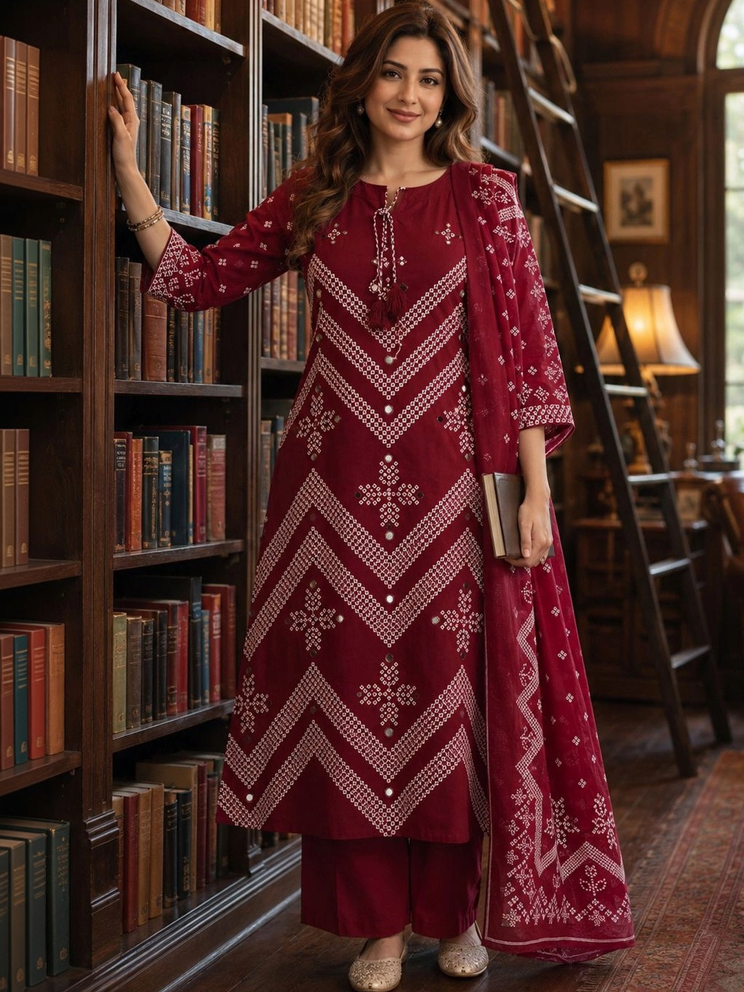 Berrylicious Women Ethnic Motifs Embroidered Regular Mirror Work Pure Cotton Kurta with Palazzos & With