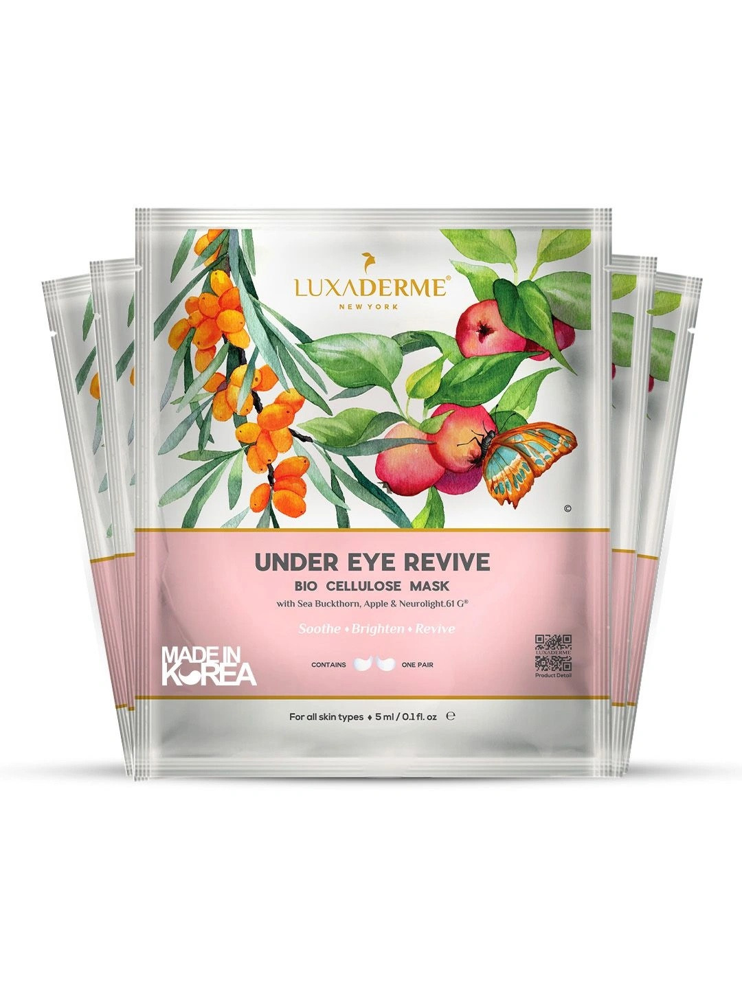 LuxaDerme Set Of 5 Under Eye Revive - Bio Cellulose Serum Sheet Mask 5 ml