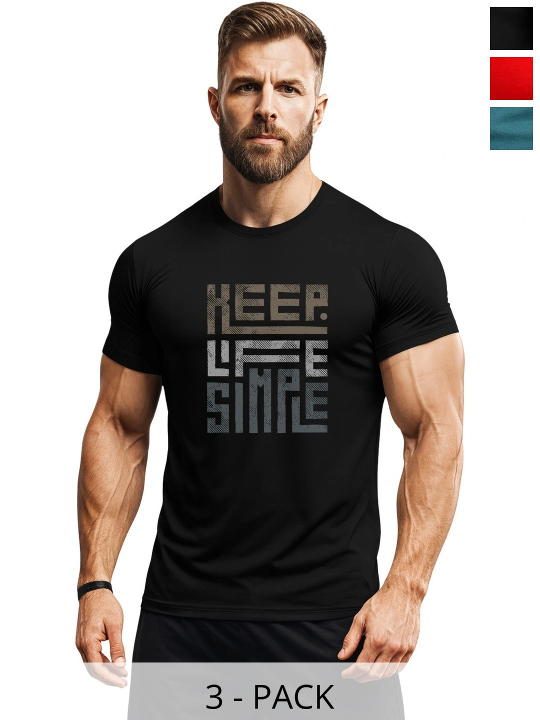 3Colors Men Typography 3 Printed Moisture Wicking T-shirt