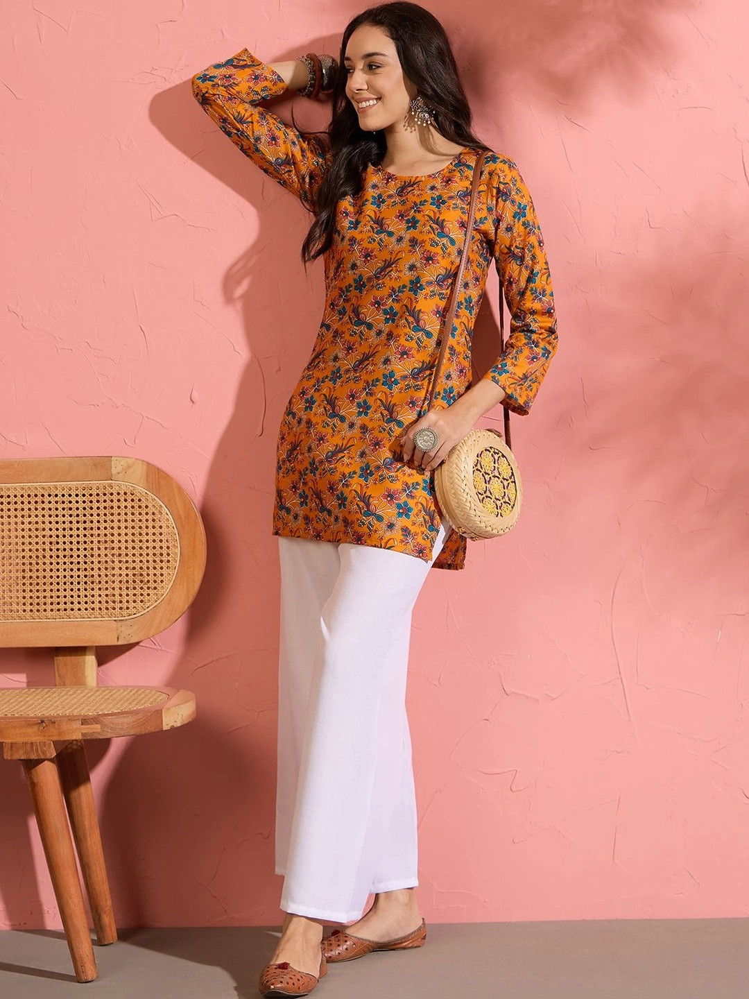 SZN Women Floral Printed Regular Pure Cotton Kurti with Palazzos