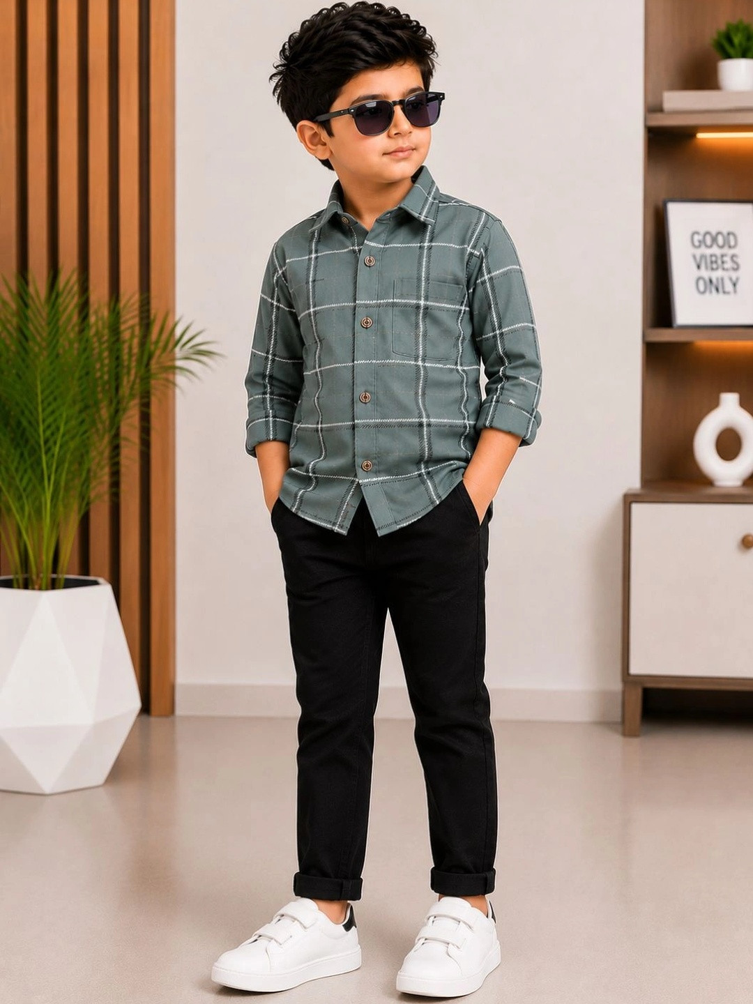 JEE-9 Boys Comfort Windowpane Checks Checked Casual Shirt