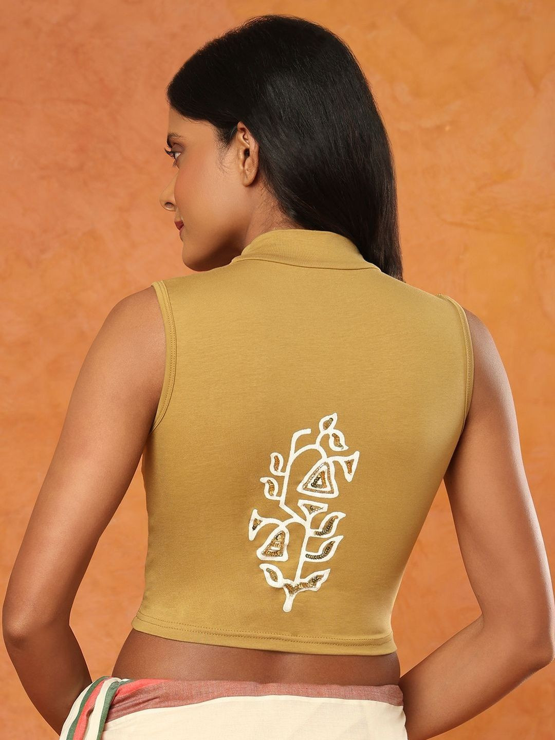 SALWAR STUDIO Turtle Neck Stretchable Sleeveless Blouse